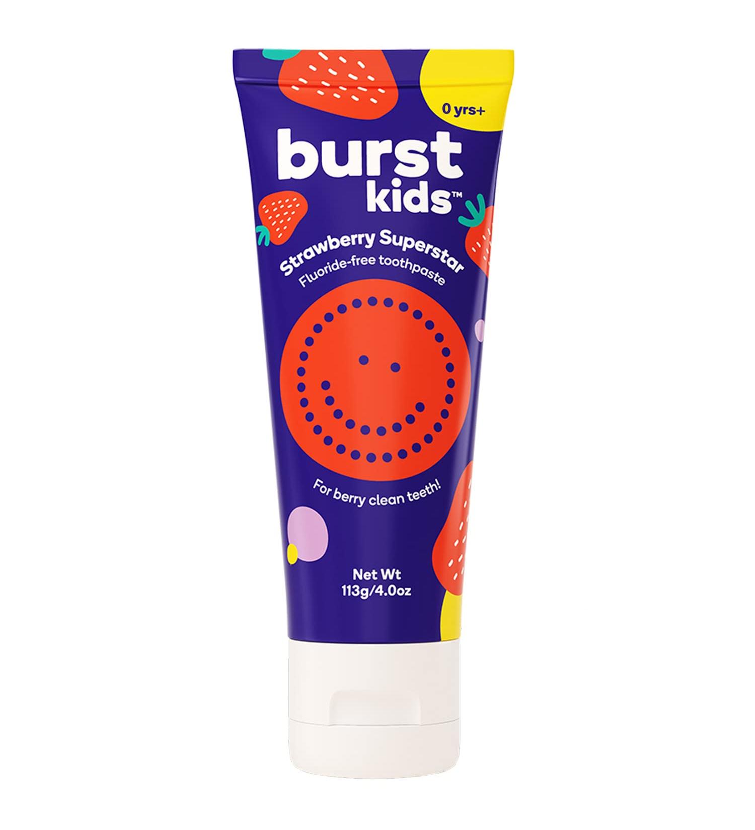 BURSTkids Strawberry Fluoride-Free Toothpaste - Nano-Hydroxyapatite Formula for Babies, Toddlers & Kids Age 0+, 4oz - Buy Online on GoSupps.com