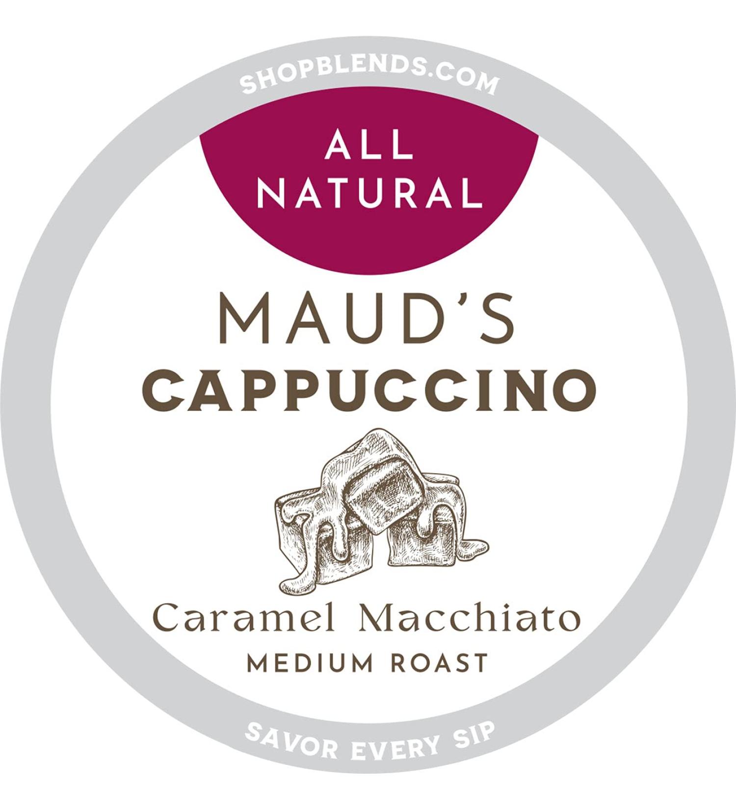 Maud's Caramel Macchiato Coffee Pods - Medium Roast 16ct | 100% Arabica, Solar Energy, Recyclable, KCup Compatible - Buy Online on GoSupps.com