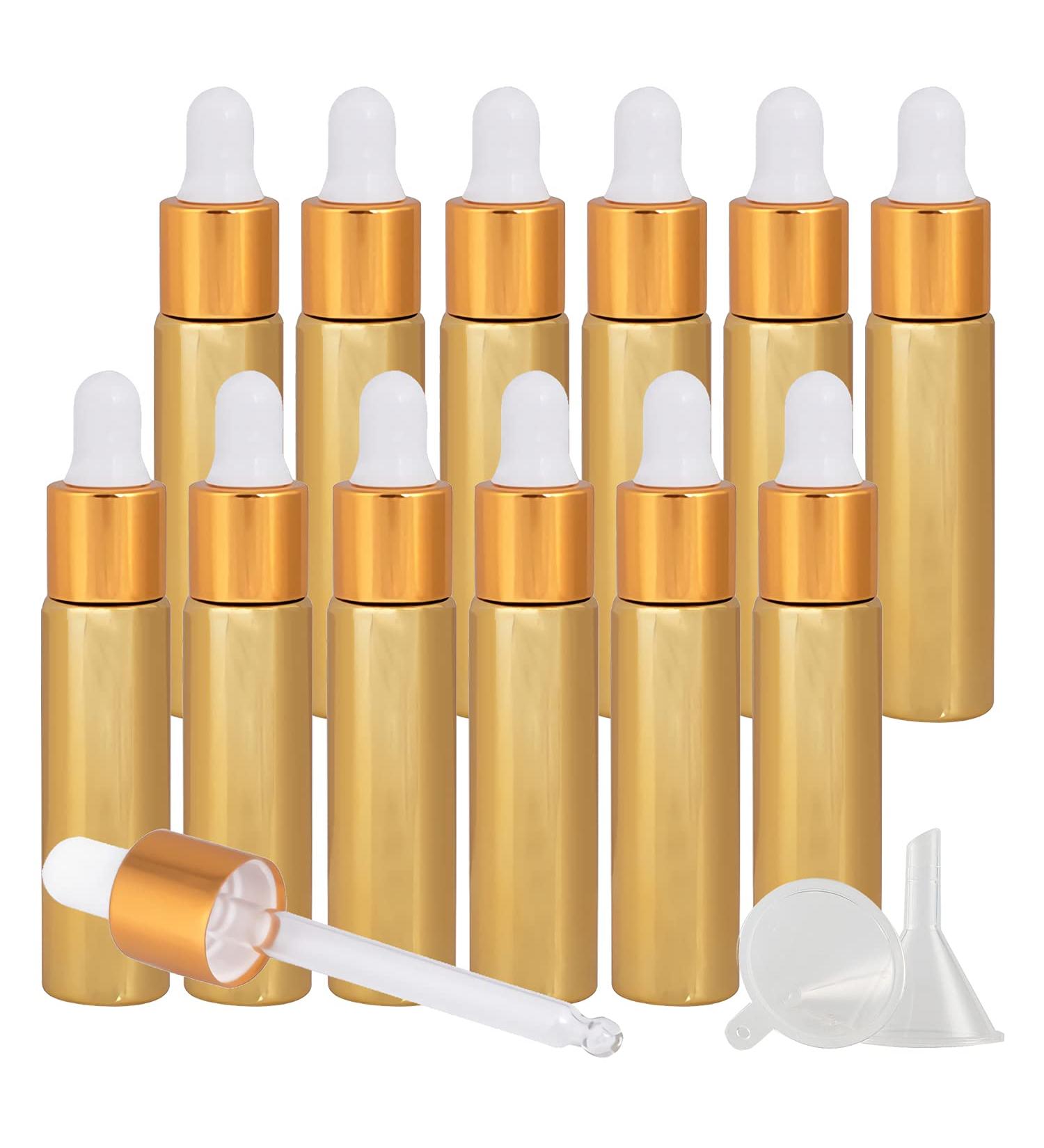 Tianzd 12 Pack 10 ml Empty Chrome Yellow Drip Bottles with Glass Pipette - Perfect for Essential Oils & Perfume - Gold Screw Cap - Buy Online on GoSupps.com