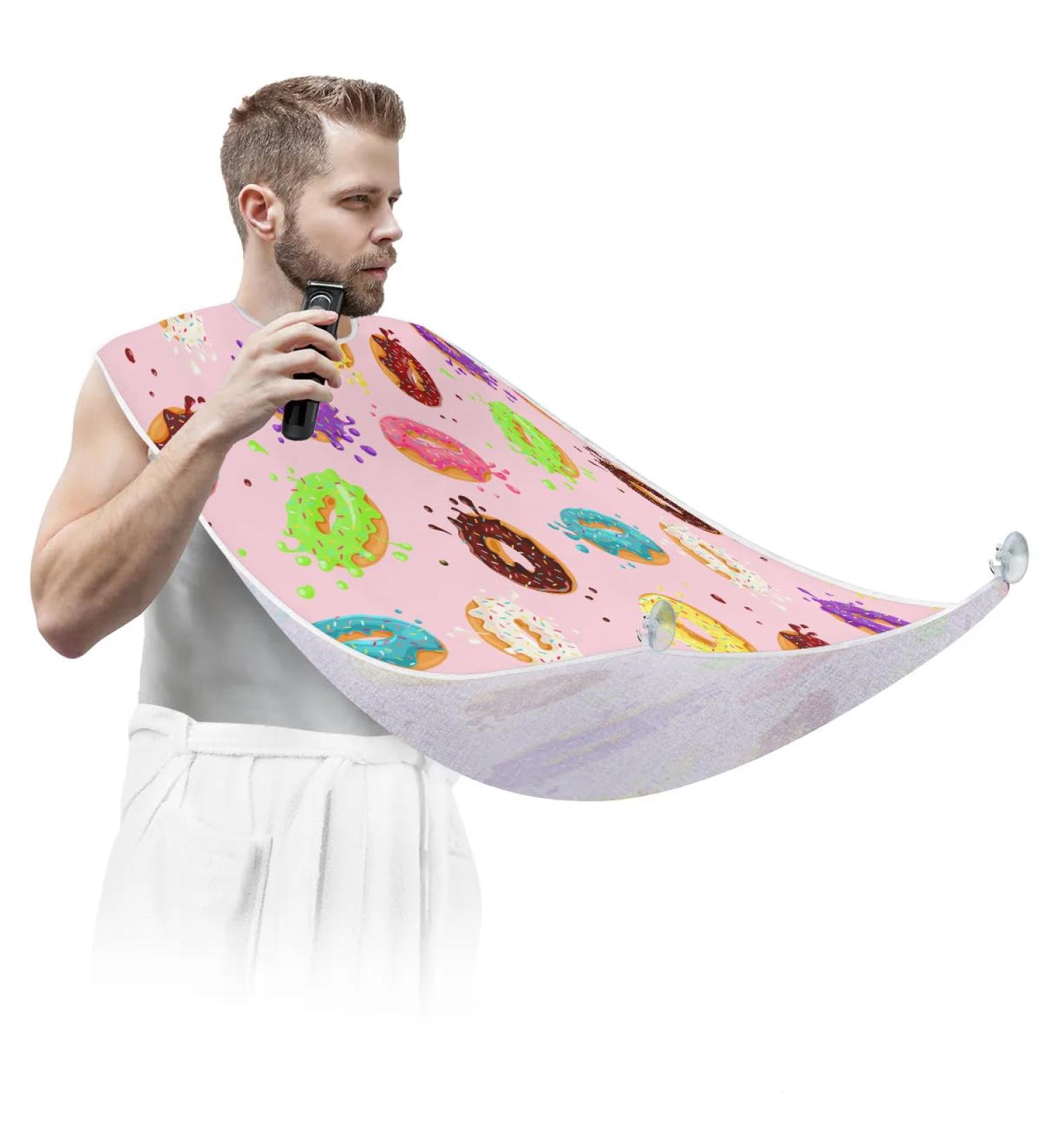 Colorful Donut Pattern Beard Bib Apron | Non-Stick Waterproof Hair Catcher for Men | Perfect Grooming Gift - Buy Online on GoSupps.com