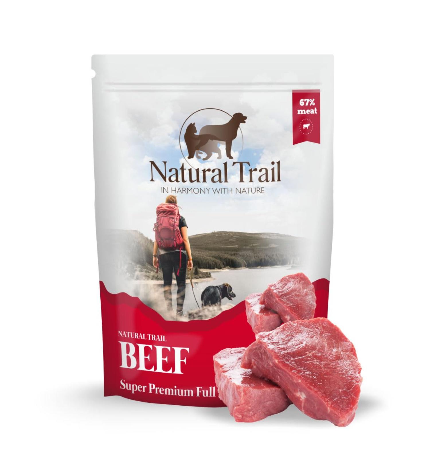 500 g NATURAL TRAIL - Complete food for adult dogs - Wet food for dogs - In sauce with beef - Dietetic dog food - Buy Online on GoSupps.com