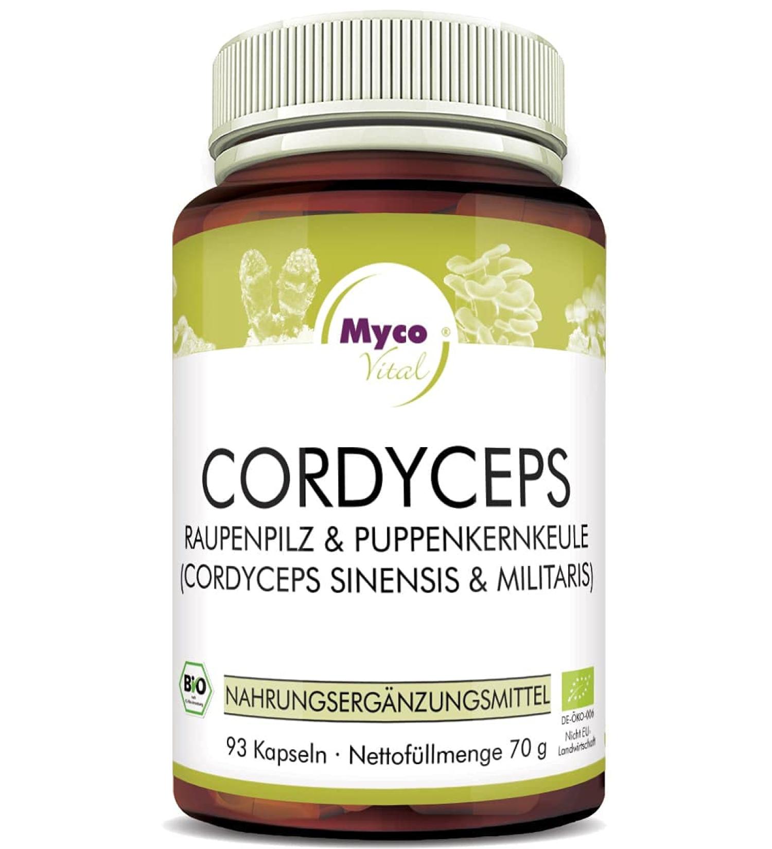 Mycovital Bio Cordyceps Mushroom Powder Capsules | 93 Pieces | 750 mg | 100% Organic & Vegan | Pure Chinese Caterpillar Mushroom Supplement - Buy Online on GoSupps.com