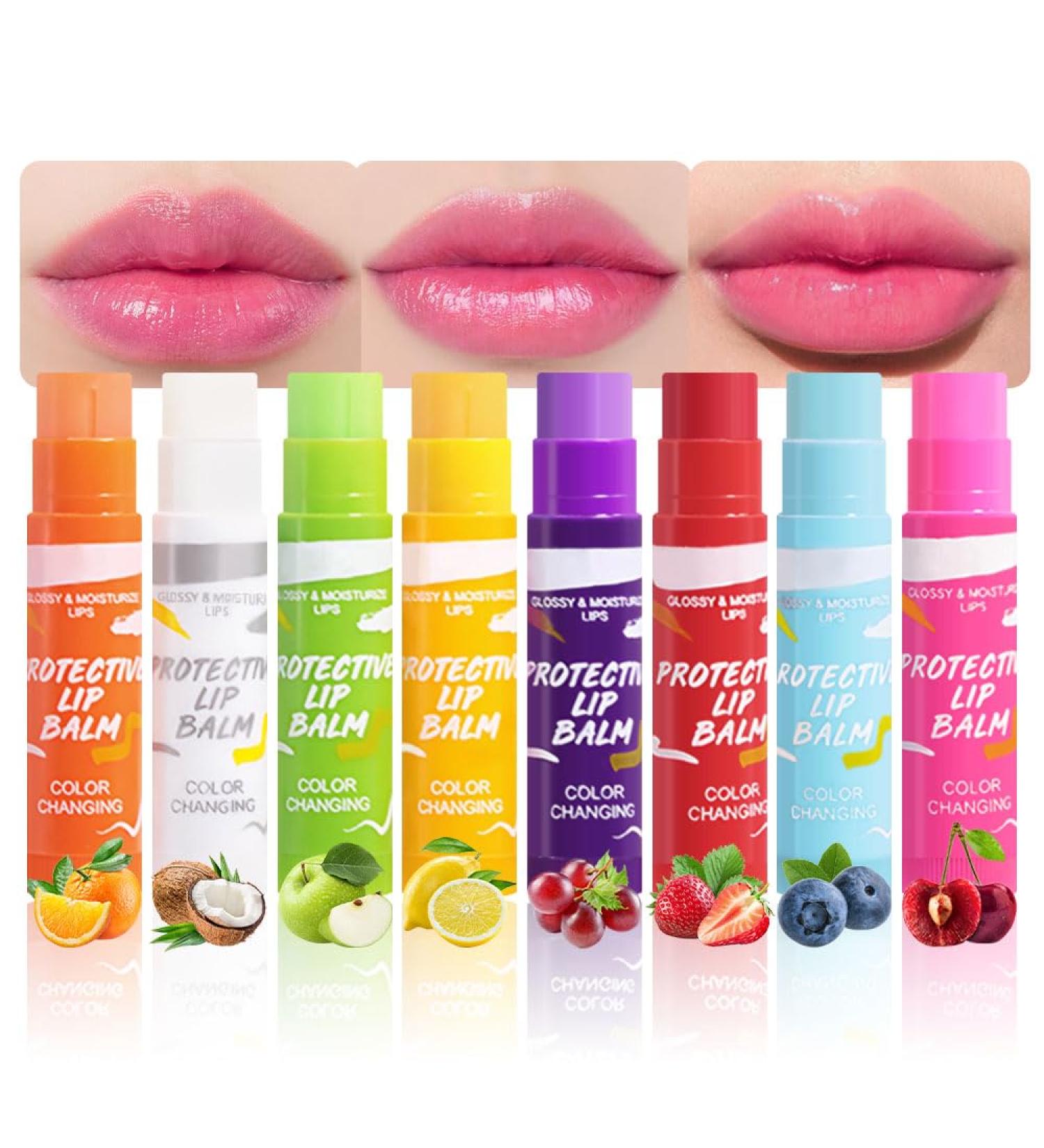 evpct 8Pcs Color Changing Tinted Lip Balm Lipstick Gloss Set Long Lasting Waterproof Fruit Ultra Moisturizing Repairing Lip Care for Dry PH Mood Permanent Color Changing Lipstick Lip Balm for Women 8Pcs-Fruit Lipbalm Set  - Buy Online on GoSupps.com