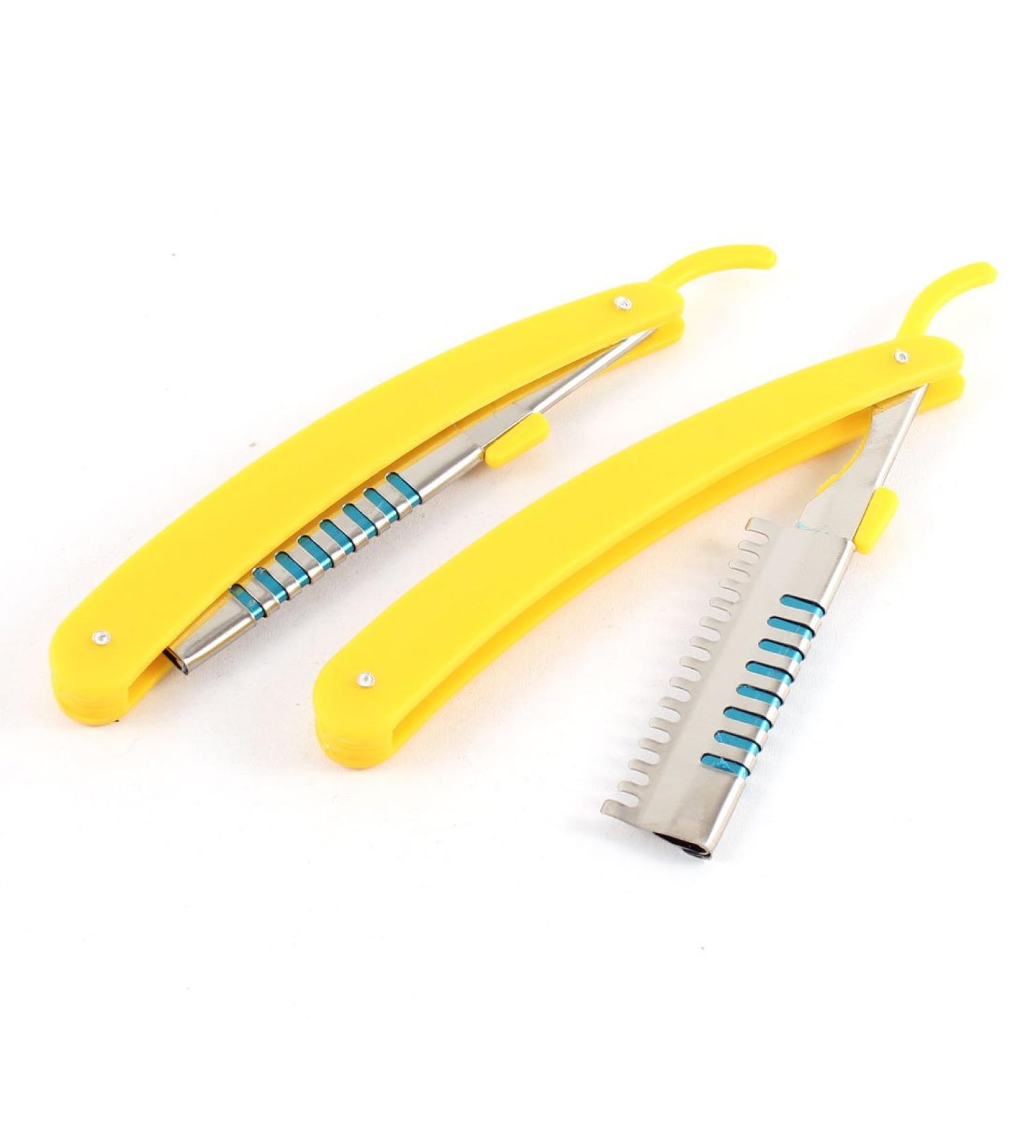 Ruilogod Plastic Handle Hairstyle Comb & Shaver Trimmer Blade Holder Set - 2pcs Yellow | International Shipping Available - Buy Online on GoSupps.com