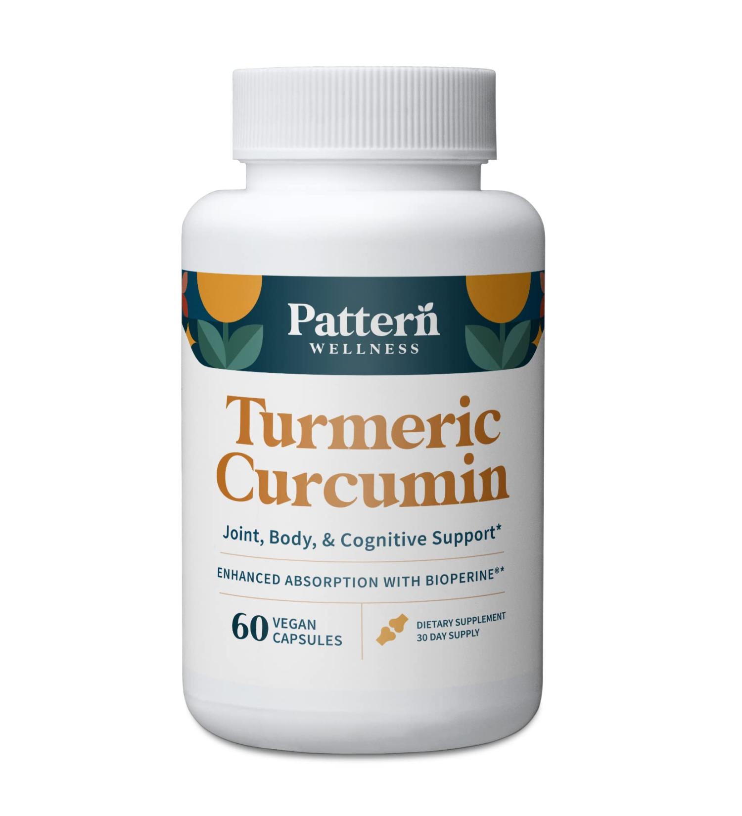 Pattern Wellness Turmeric Curcumin 1300mg - Joint Health & Cognitive Support - 60 Capsules - Buy Online on GoSupps.com