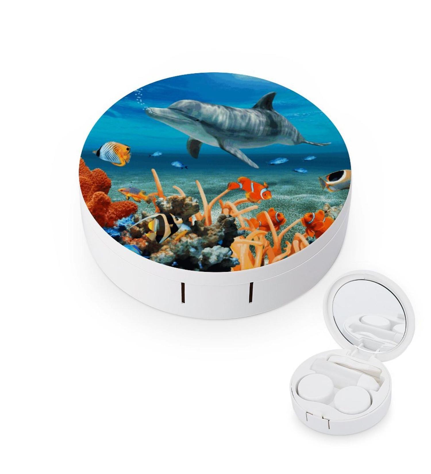 Shop Dolphin Print Contact Lens Case - Blue Plastic Care Box for Travel & Daily Use - Buy Online on GoSupps.com