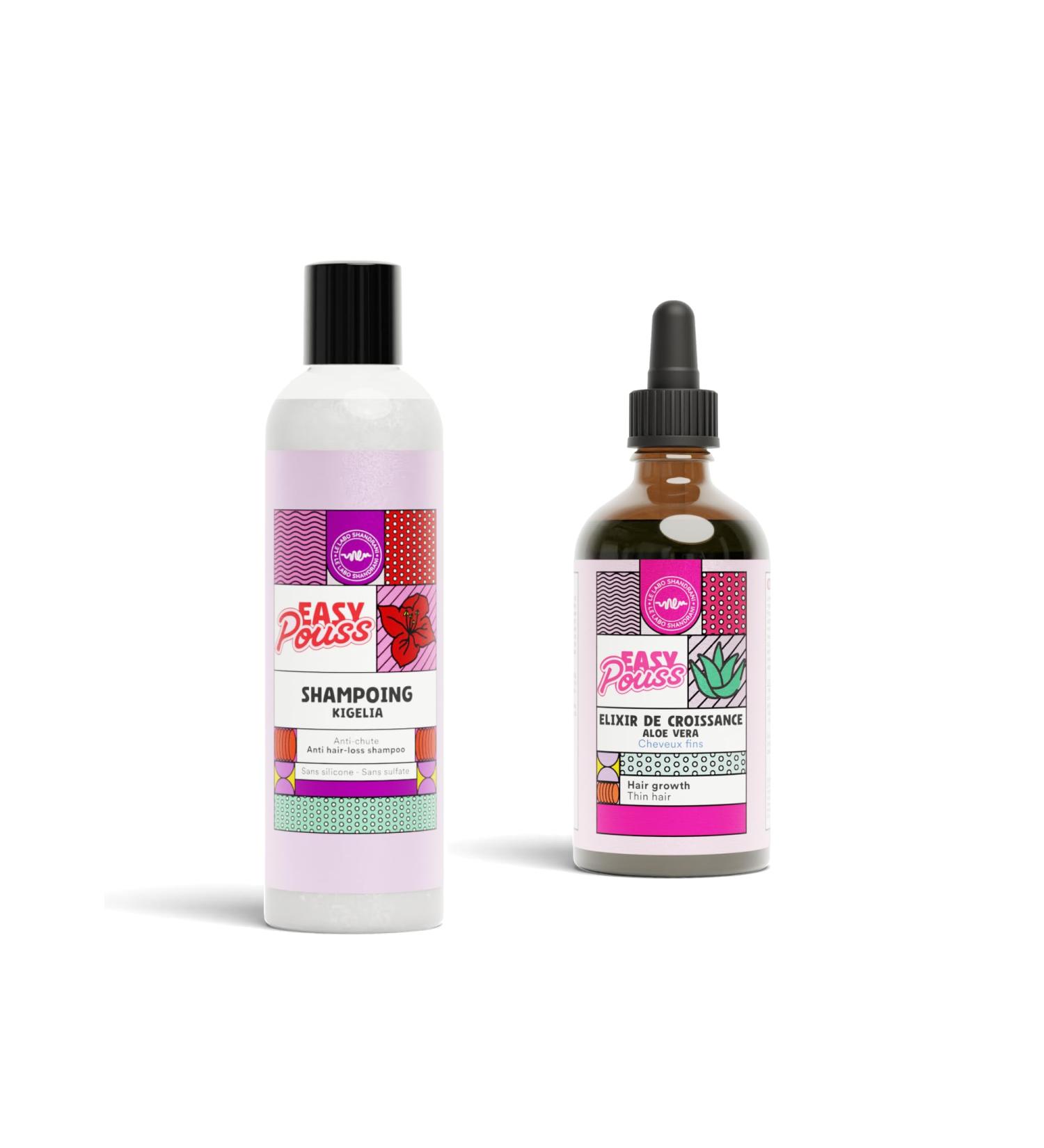 Easy Pouss | Vitamin Shampoo 250ml + Hair Growth Elixir 100ml | Anti-Hair Loss & Hair Regrowth | Strengthened and revitalized hair | Normal and Fragile Hair | Made in France - Buy Online on GoSupps.com