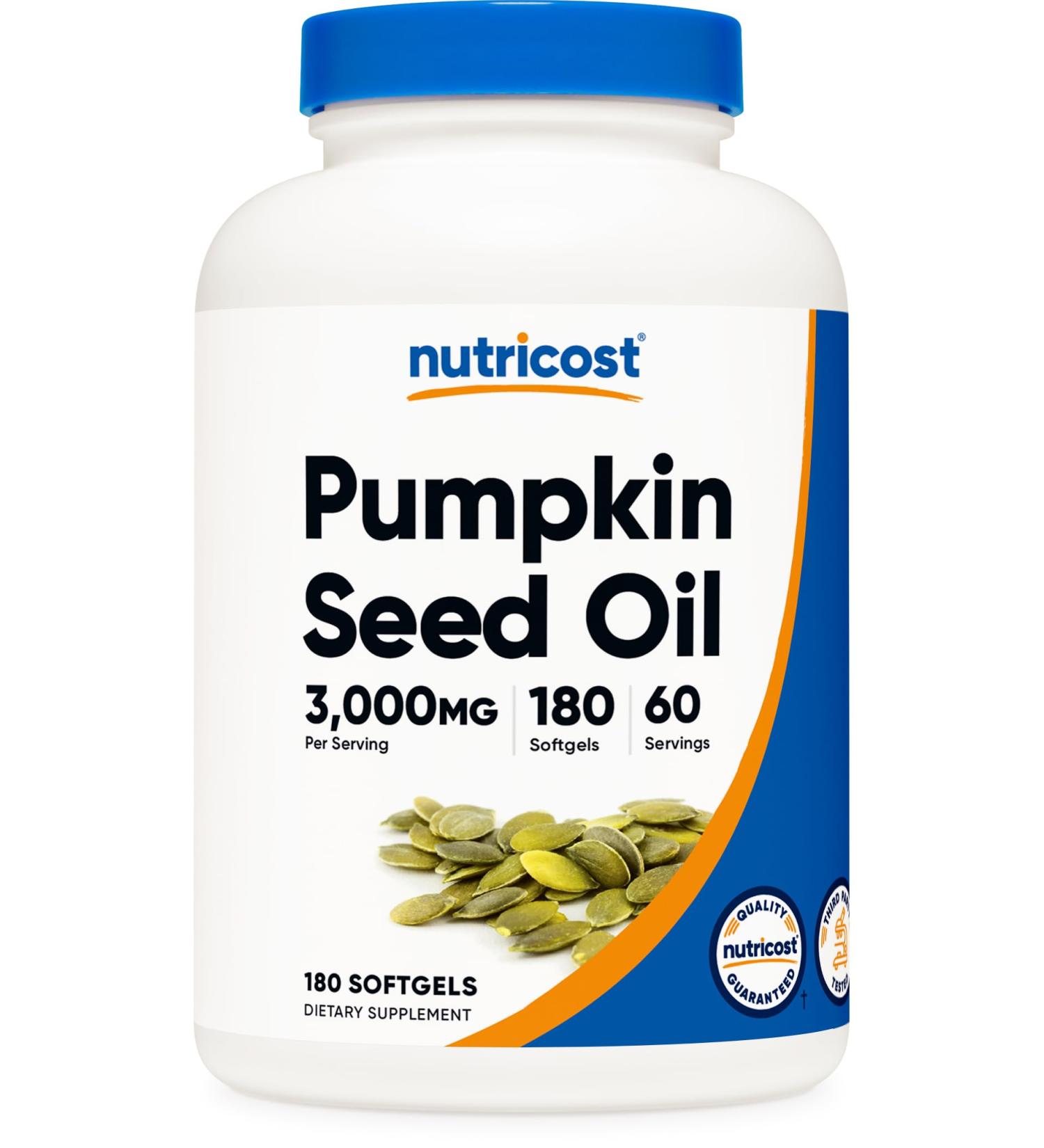 Nutricost Pumpkin Seed Oil (3 000mg) 180 Softgels - GMO-Free Gluten-Free Dietary Supplement 60 Servings - Buy Online on GoSupps.com