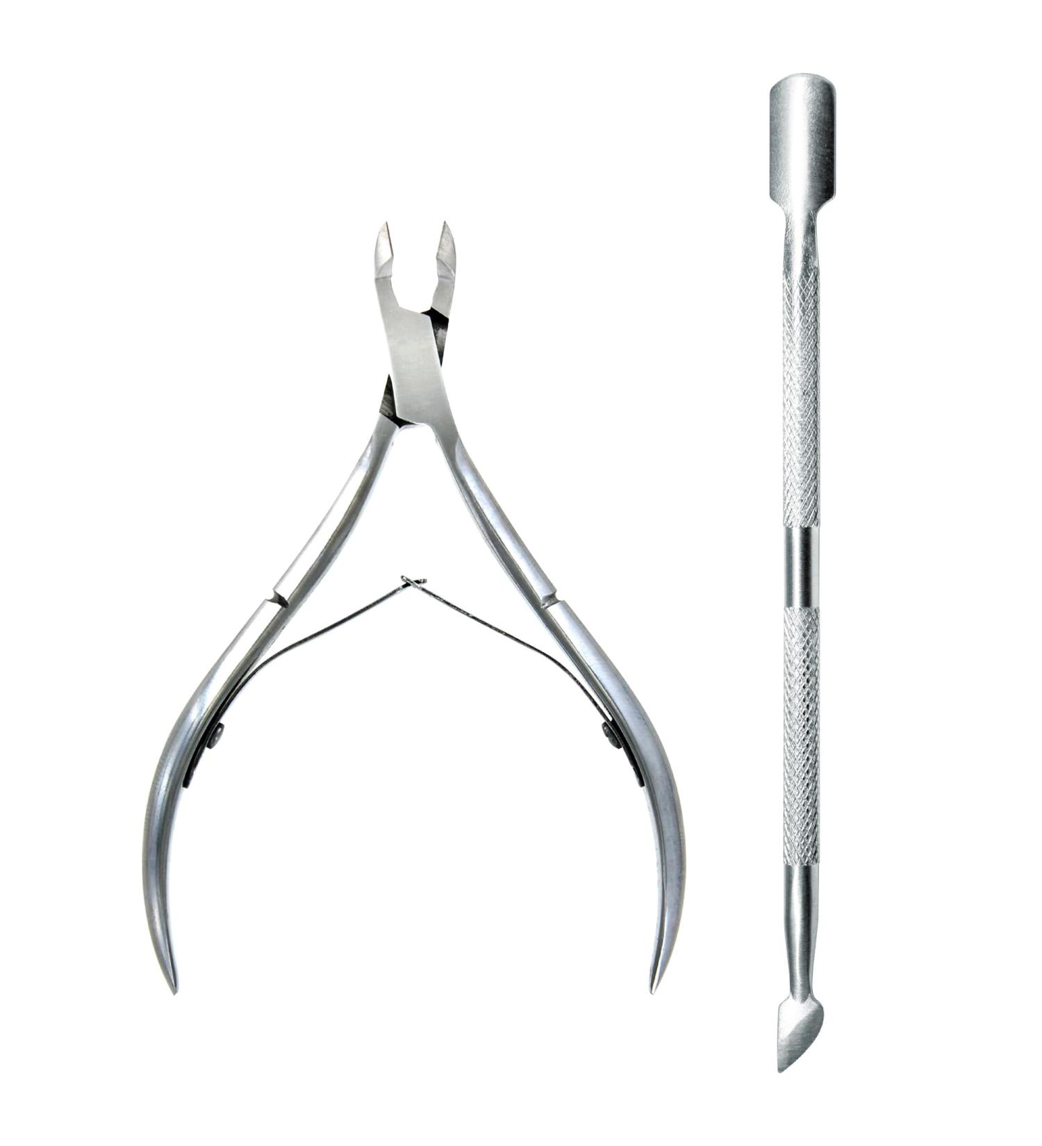 Professional Stainless Steel Cuticle Pusher & Nippers Duo - Nail Cleaner for Manicure & Pedicure - Buy Online on GoSupps.com
