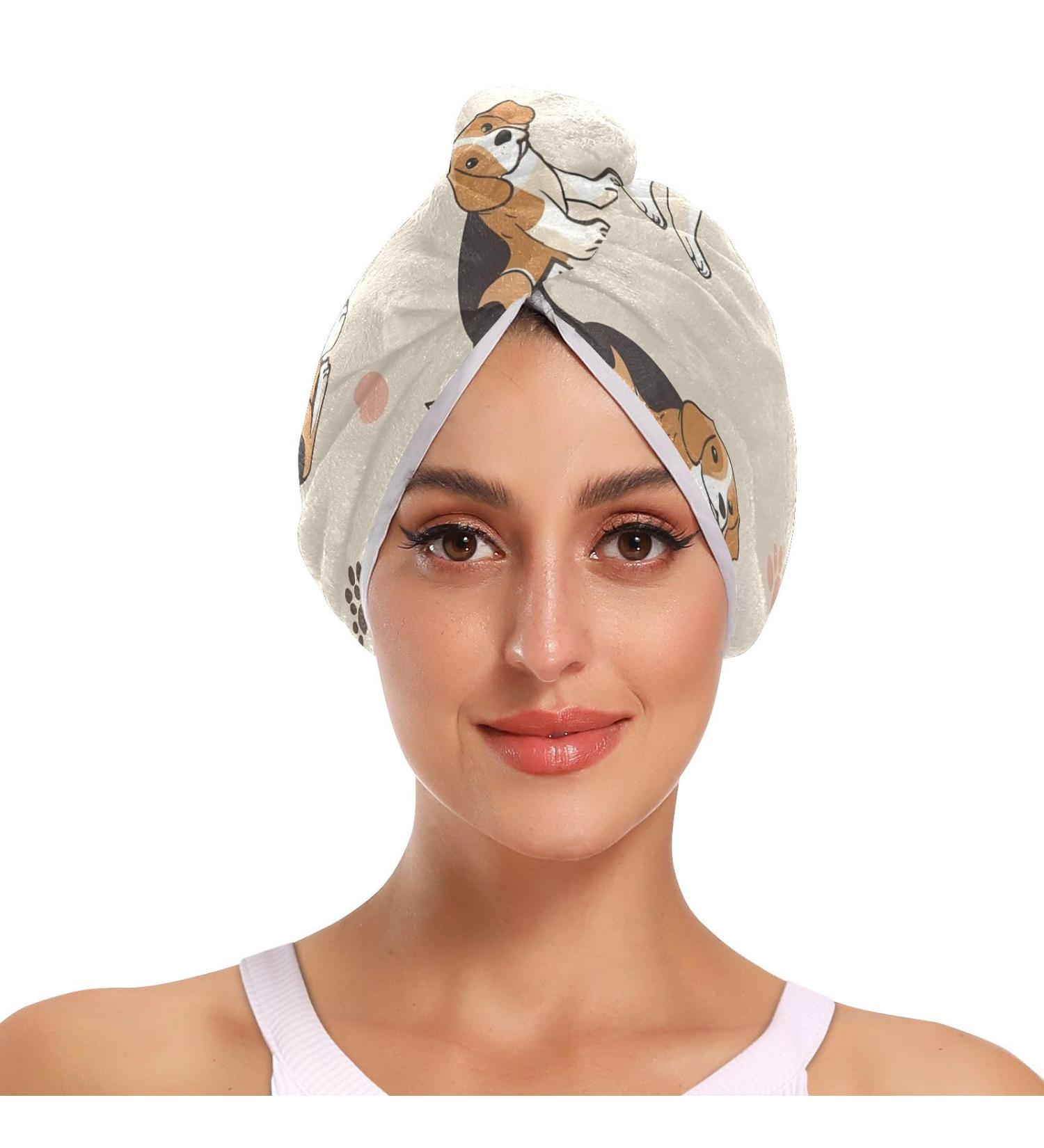 Beagle Dog Hair Towel 2 Pack - Super Absorbent Quick Dry Hair Turbans for Women & Girls - Buy Online on GoSupps.com
