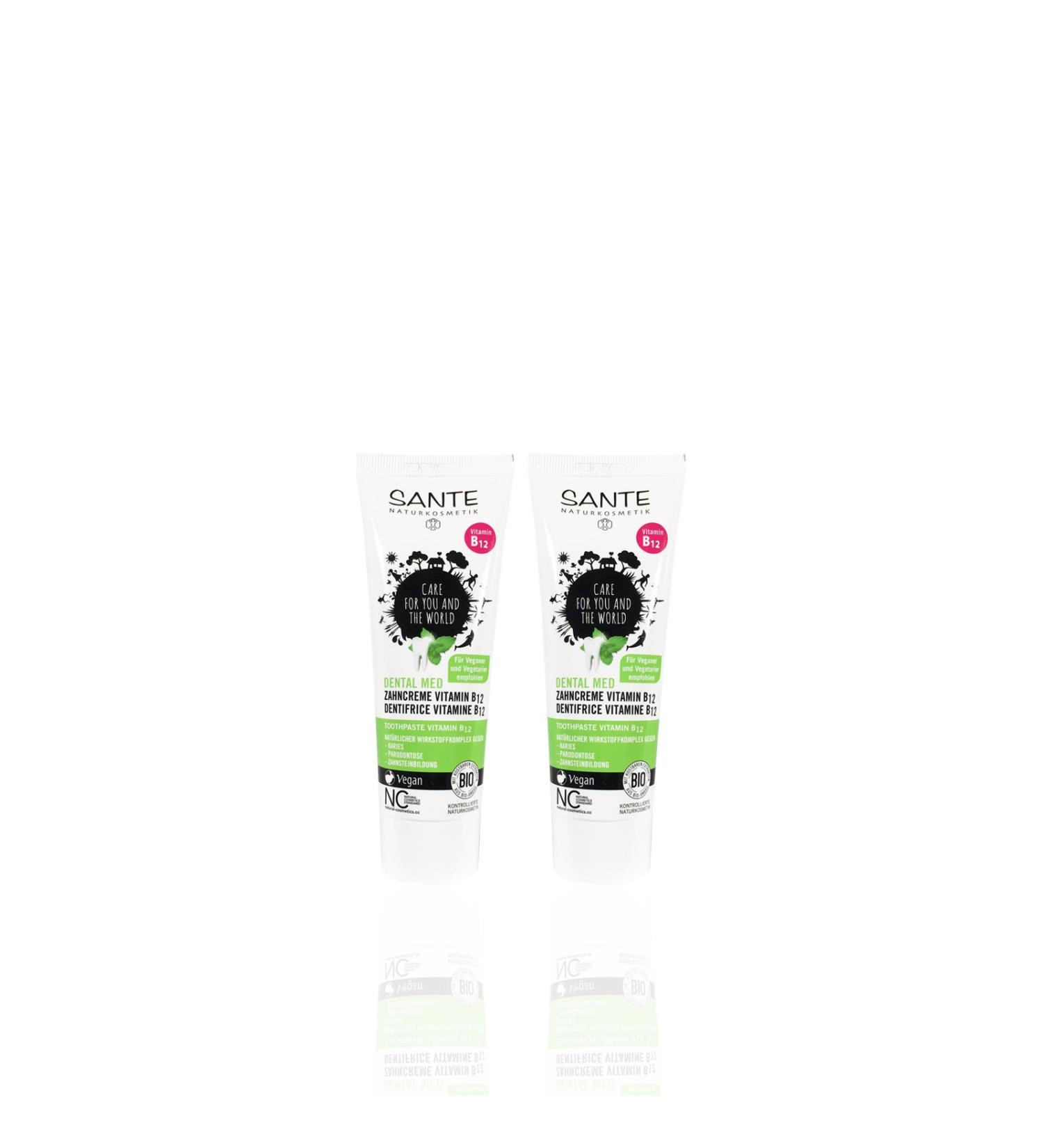 SANTE Vitamin B12 Toothpaste (2 x 75 ml) - Organic Vegan Fluoride Paste with Sage & Lemon Flavor | Natural Cosmetics - Buy Online on GoSupps.com