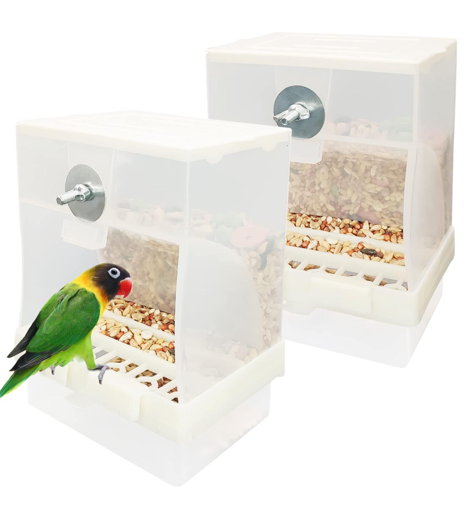 Tfwadmx Automatic Bird Feeders - 2Pcs Seed Dispenser Bowls for Cockatiel, Parrot, Canary, Finch, Conure - No Mess Design with Divider - Cage Accessories for Lovebirds and Parakeets - Buy Online on GoSupps.com