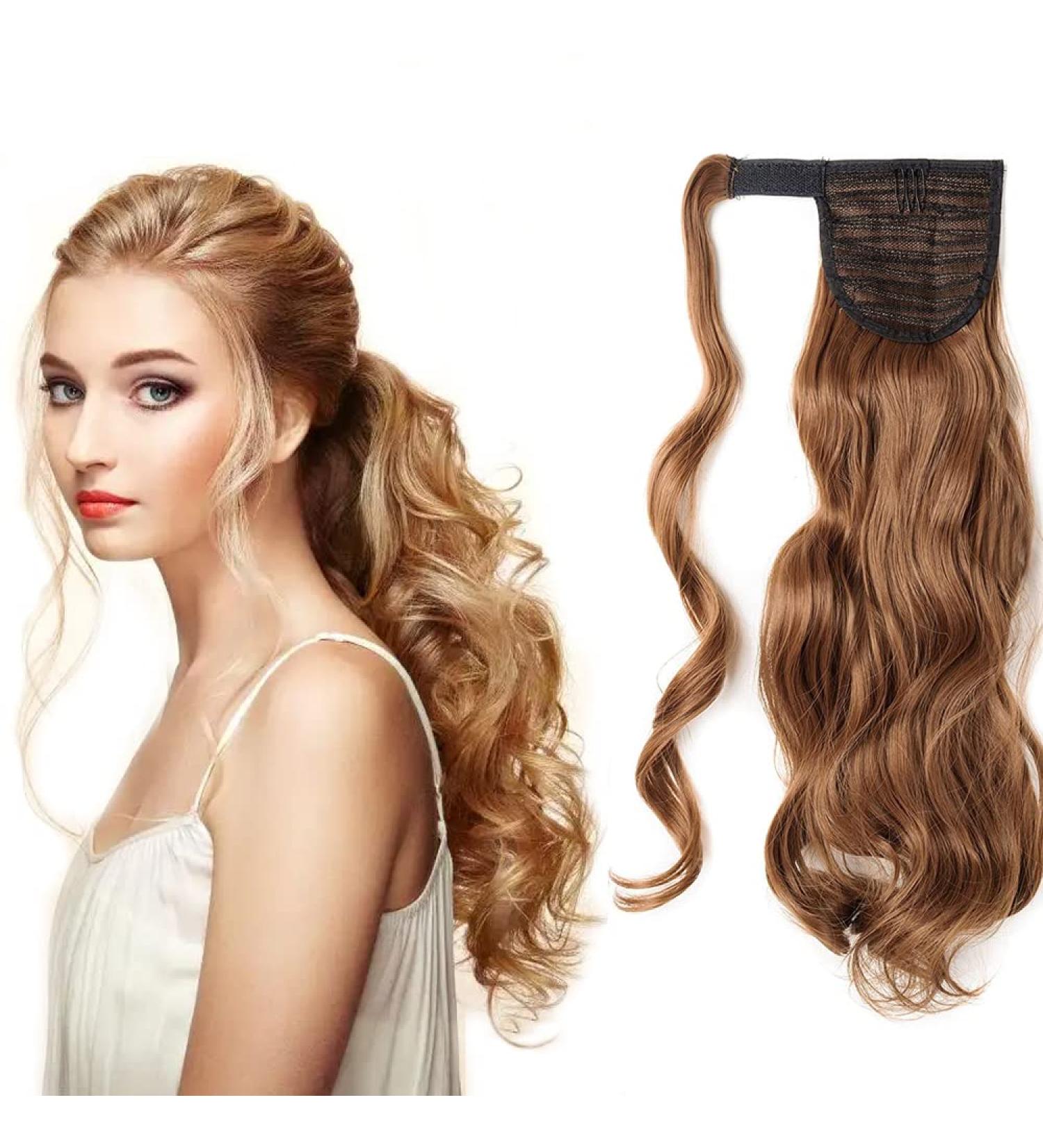 Guilopoer Wrapped Ponytail 55 cm Long Curly Hairpiece Braid Clip in Ponytail Wavy Curly Synthetic Hair Extension for Women (4/30) - Buy Online on GoSupps.com