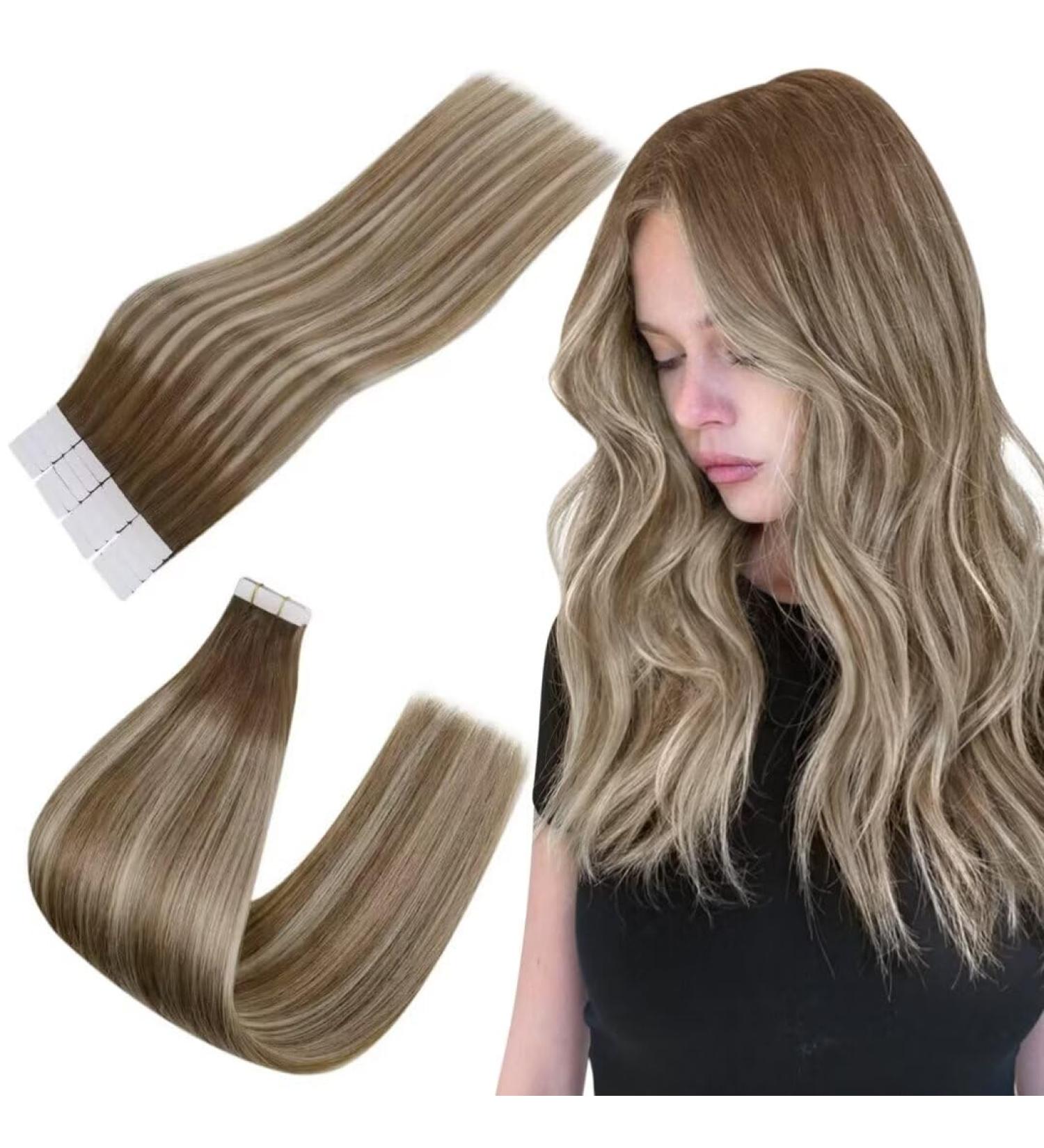 Easyouth Balayage Tape in Human Hair Extensions - 12 Inch #6/60/6 Ombre Brown to Platinum Blonde - 20Pcs 30g Real Hair Glue in Extensions - Buy Online on GoSupps.com