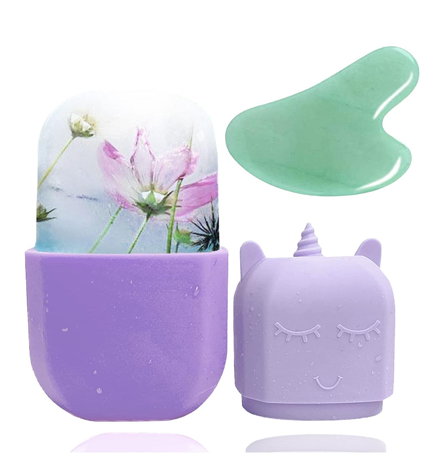 Buy Loucky Ice Roller & Gua Sha Set Purple Silicone Facial Tools for Puffiness & Fine Lines | International Shipping Available - Buy Online on GoSupps.com