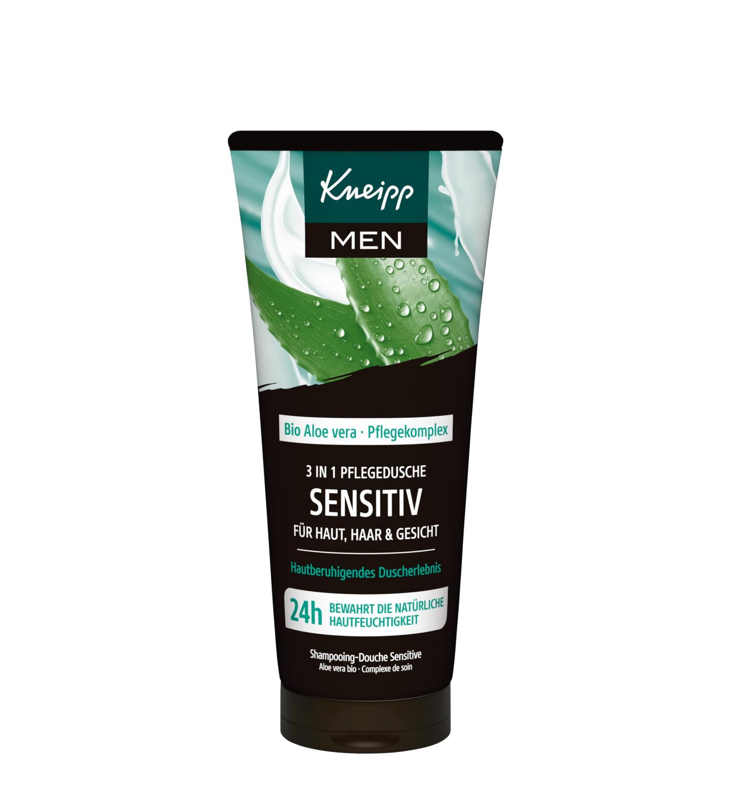 Kneipp MEN 3in1 caring shower gel Sensitiv for skin hair and face organic aloe vera skinsoothing shower experience 200 ml - Buy Online on GoSupps.com