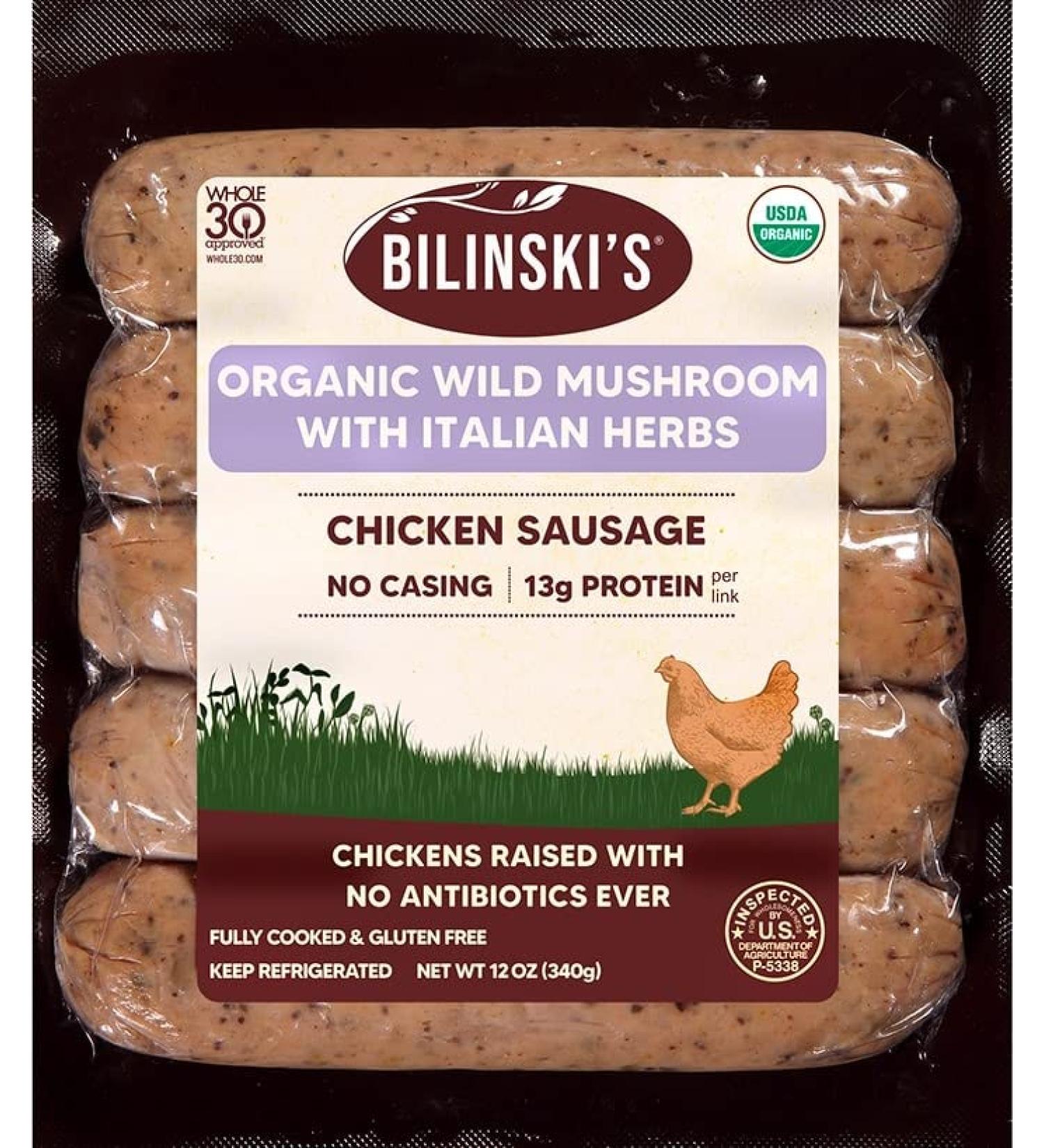 Bilinski, Organic Wild Mushroom Chicken Sausage, 12 Ounce