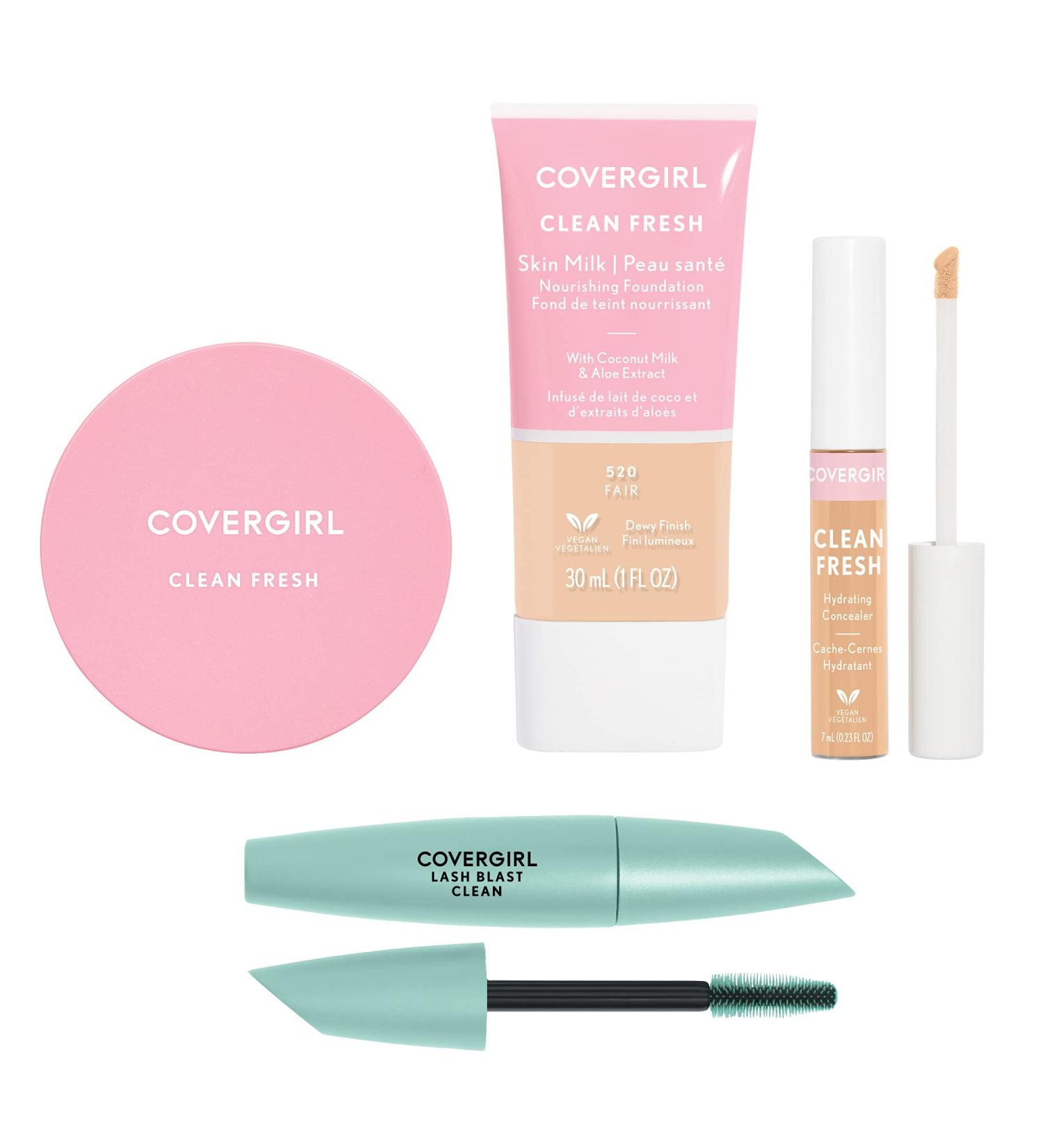 COVERGIRL - Clean Fresh Full Face Kit Formulated without Parabens Sulfates Mineral Oil & Talc Infused with Coconut Milk & Aloe Extracts 100% Vegan & Cruelty-Free Fair Fair - 520