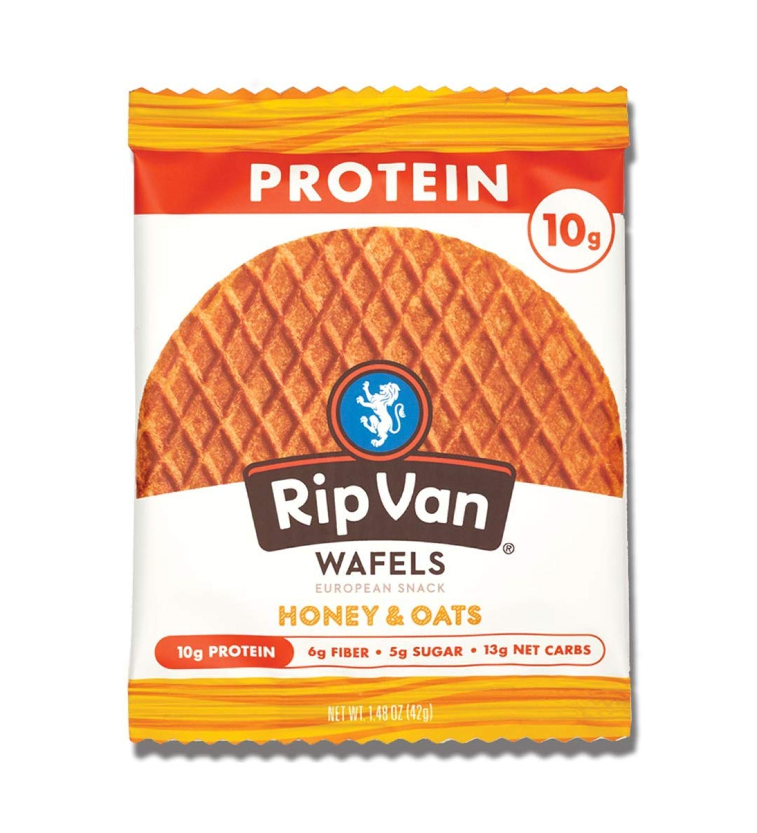 Rip Van Wafels Honey & Oats Stroopwafels - High Protein Keto Snack - Non GMO, Low Sugar (5g) - Office & Healthy Snacks - 12 Pack - Buy Online on GoSupps.com