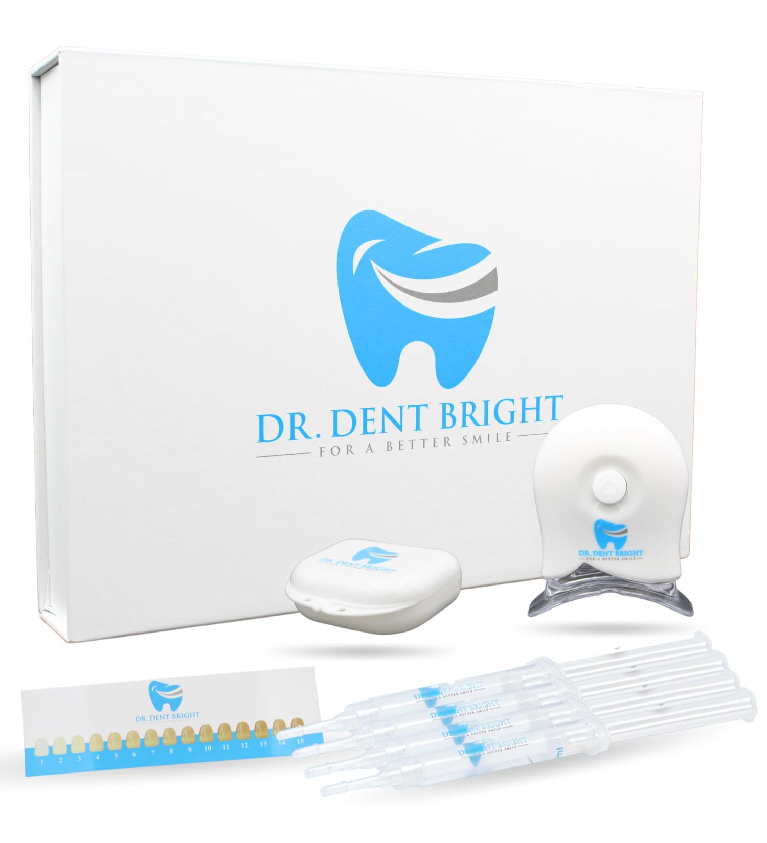Dr. Dent Bright Tooth Bleaching Set | Safe & Effective Home Whitening Kit for Sensitive Teeth | LED Light Lightening Gel Mouth Rails Shade Guide | Top Quality Teeth Whitening Solution - Buy Online on GoSupps.com
