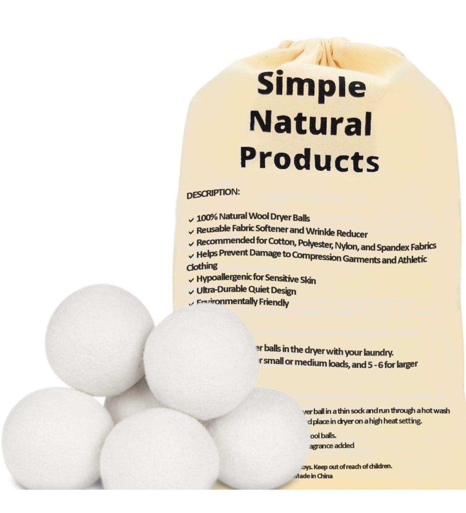 Simple Natural Products Wool Dryer Balls - Reusable Fabric Softener for Laundry - Unscented, XL Pack of 6 - Buy Online on GoSupps.com