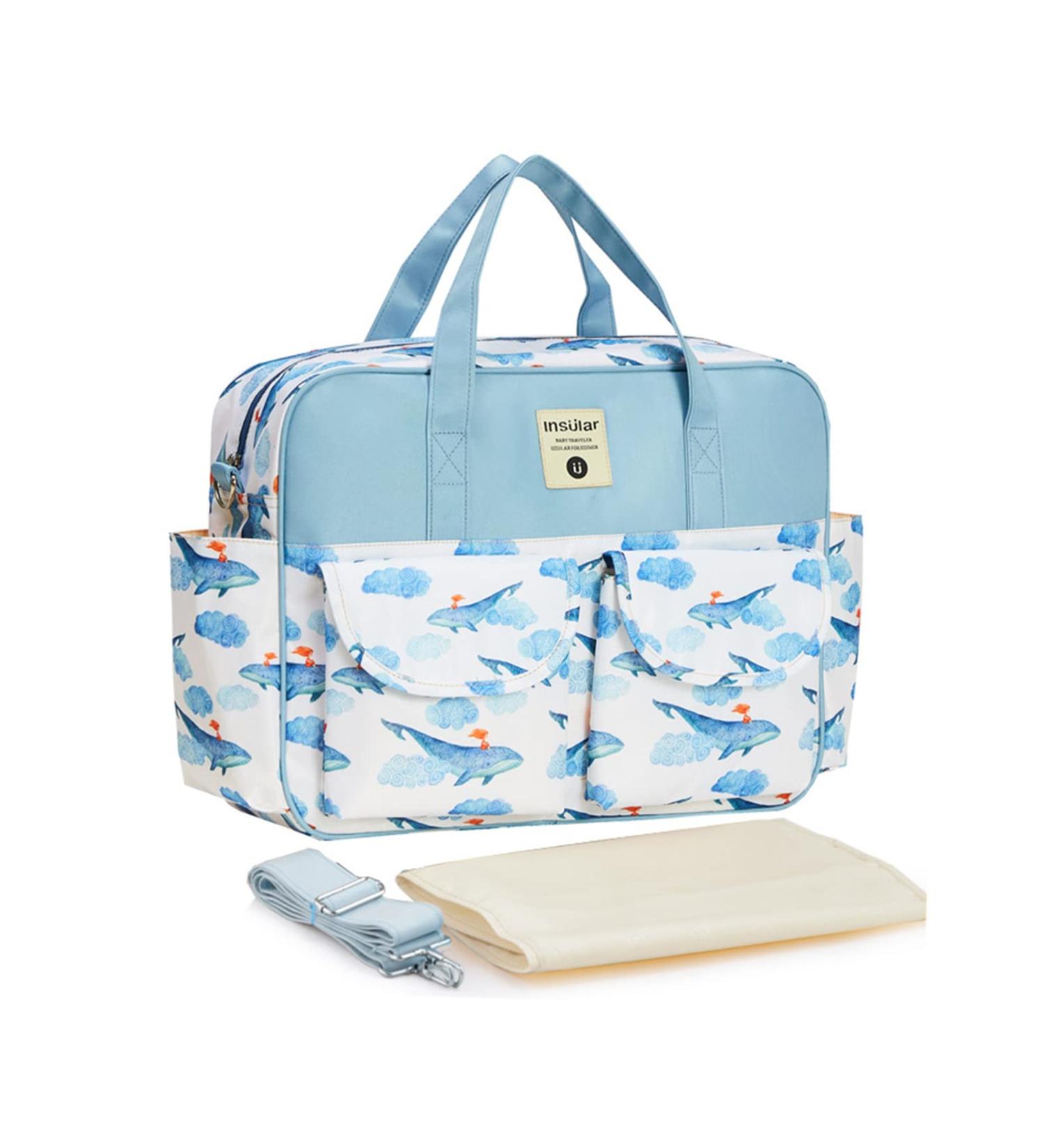 SONARIN Stylish Large Capacity Baby Nappy Changing Tote Bag Waterproof Baby Changing Bag Satchel Messenger Bag Portable Travel Diaper Bag with Shoulder Strap & Changing Mat Whale - Buy Online on GoSupps.com