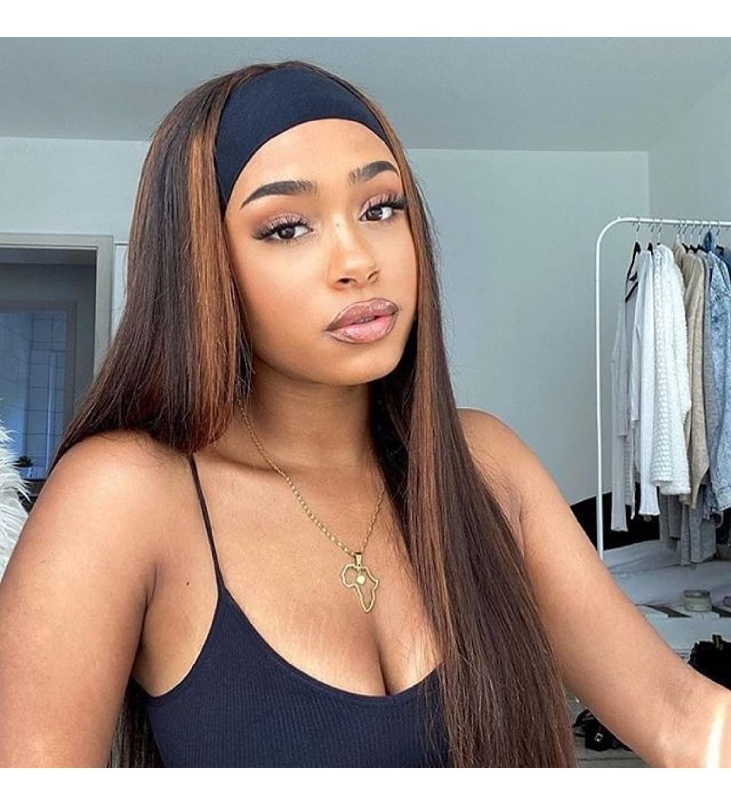 24 Nice One Straight Headband Wig for Women - Black/Brown Highlights - Heat Resistant Synthetic Half Wig - Buy Online on GoSupps.com