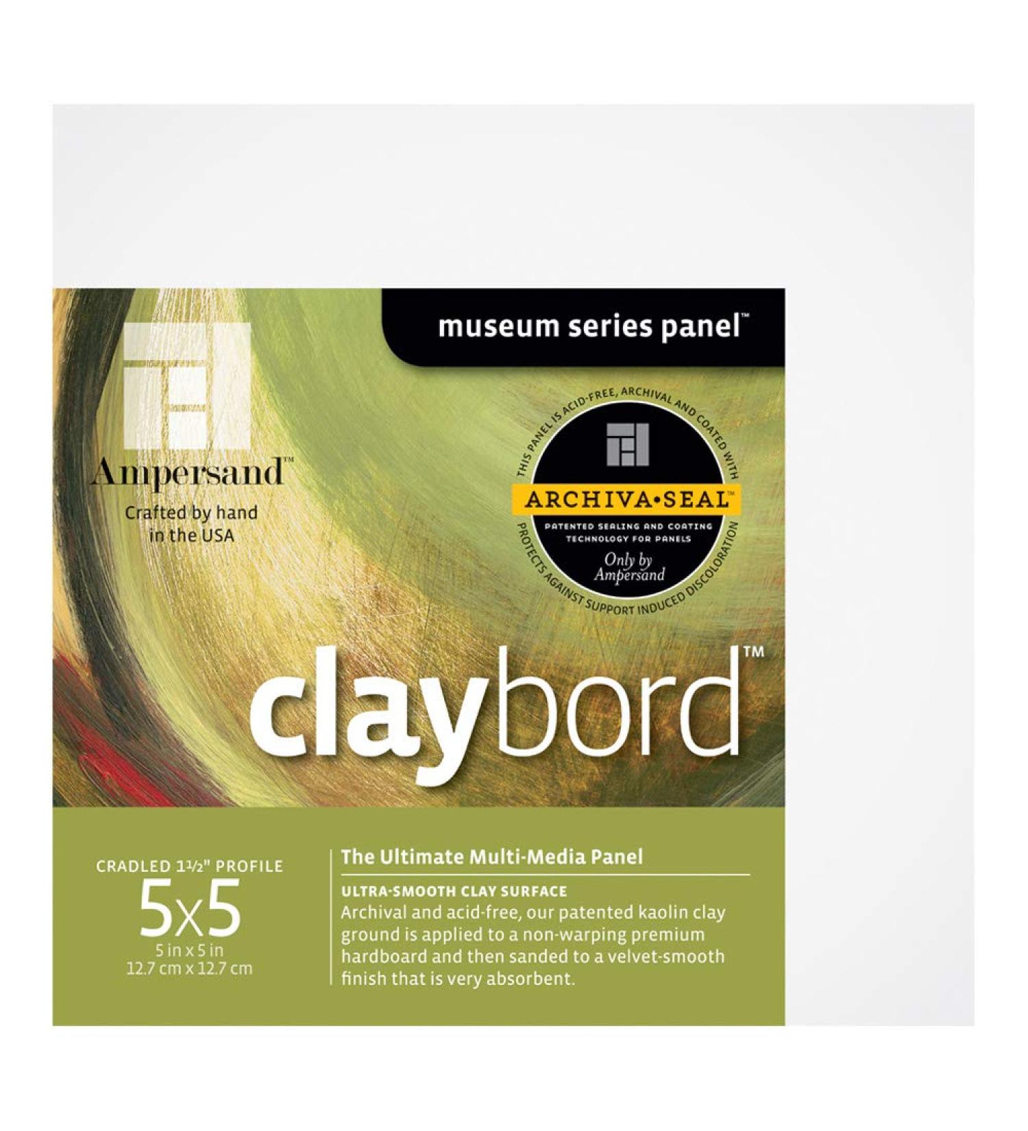 Ampersand Museum Series Claybord Panels for Paint and Ink, 1.5 Inch Depth Cradled, 5X5 Inch (CBSCG0505)