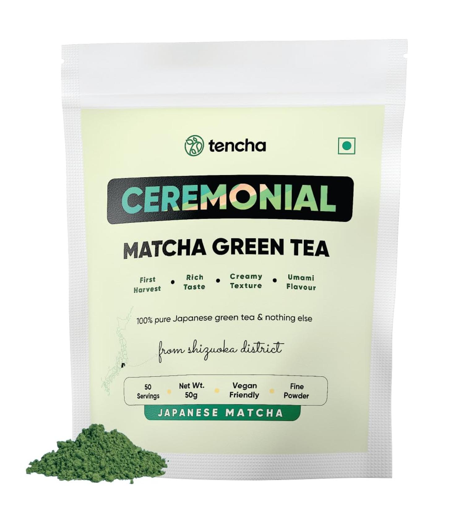 Tencha Matcha Ceremonial Grade Green Tea Powder - Vegan, No Artificial Sweeteners (50 Servings) - Sourced from Shizouka, Japan - Buy Online on GoSupps.com