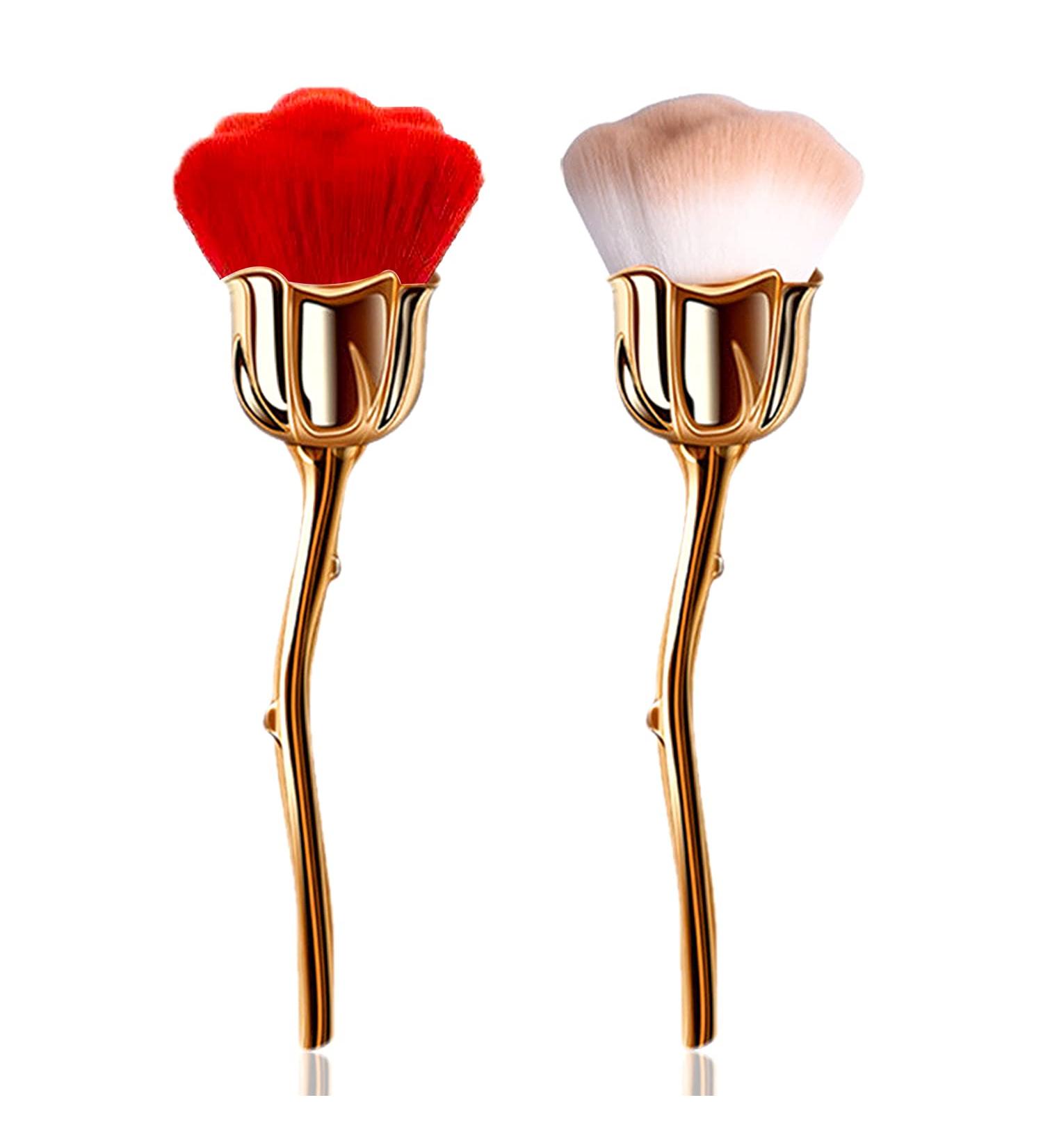 JERCLITY Rose Makeup Brushes Set - 2 Large Kabuki Face & Blush Brushes for Powder & Nail Art - Gold Brown/Gold Red - Buy Online on GoSupps.com