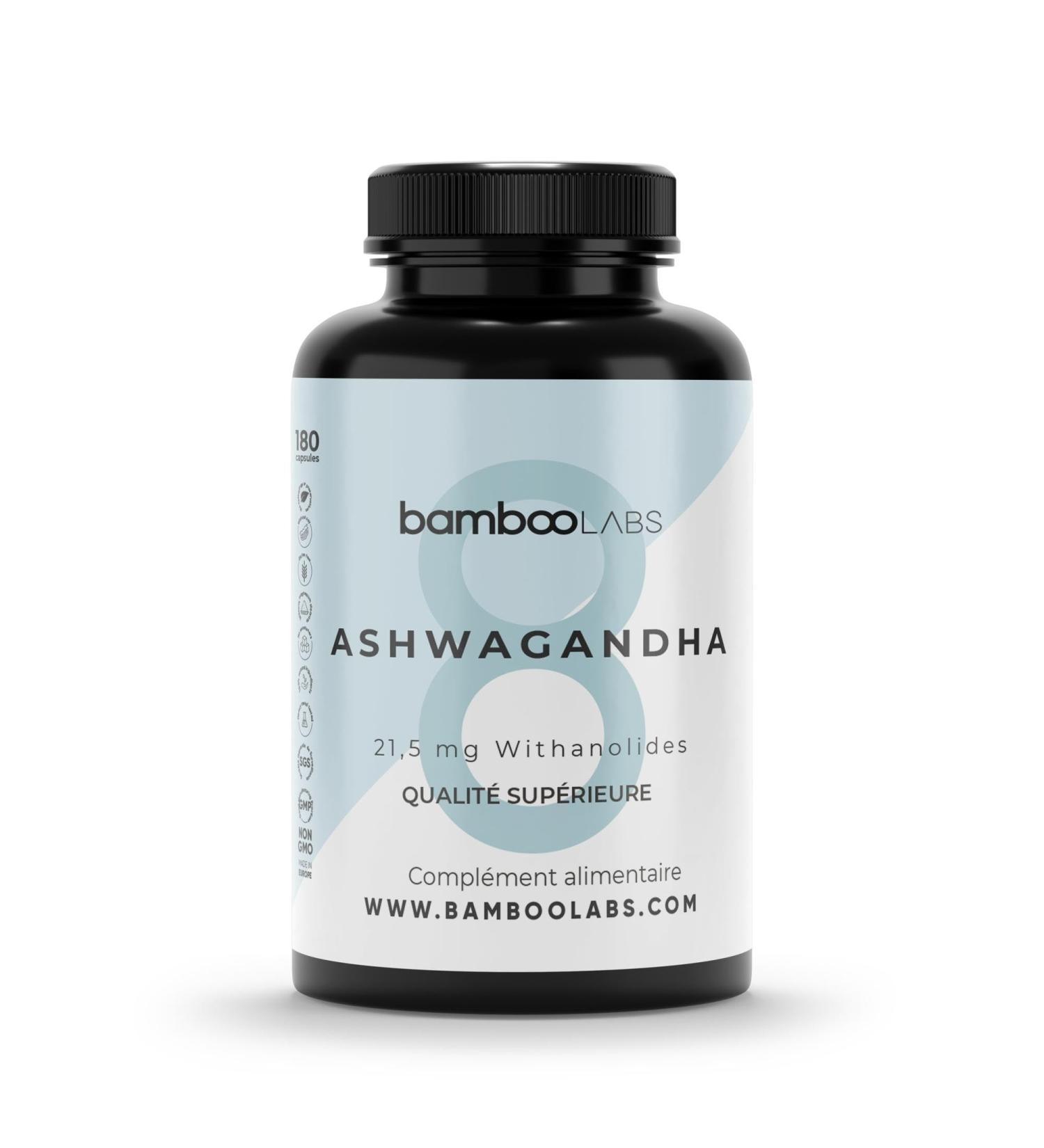 Bamboo Labs - Ashwagandha avec Extrait Sec de Withania Somnifera Favorise l'Apparition du Sommeil le Bien- tre Intellectuel et Physique 180 G lules d'Aswaghanda Pendant 6 Mois. - Buy Online on GoSupps.com