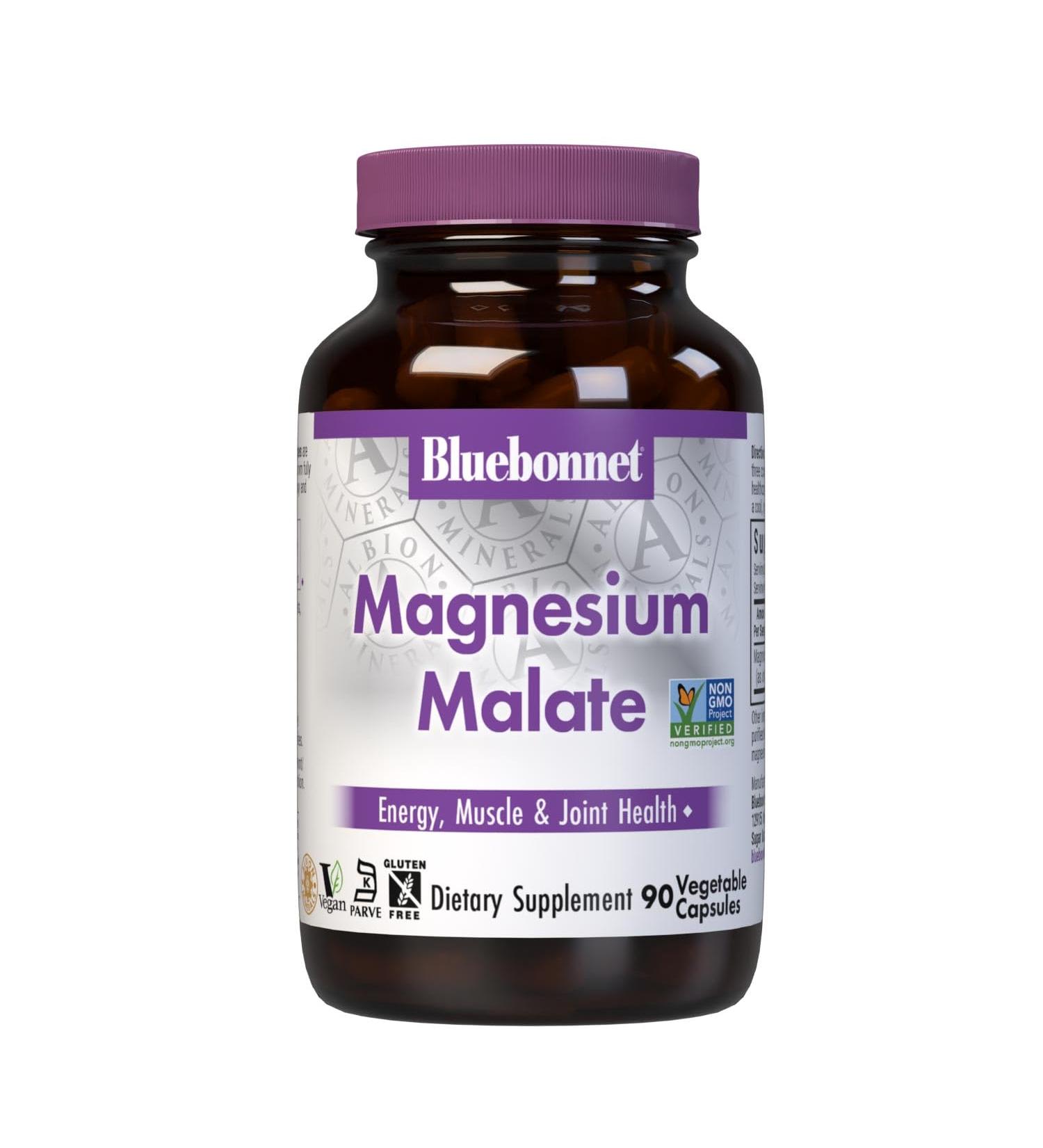 Bluebonnet Nutrition Magnesium Malate Vegetable Capsules - Supports Energy Muscle & Joint Health - Non-GMO Vegan Kosher Certified Gluten-Free 90 Count 90 Count (Pack of 1) - Buy Online on GoSupps.com