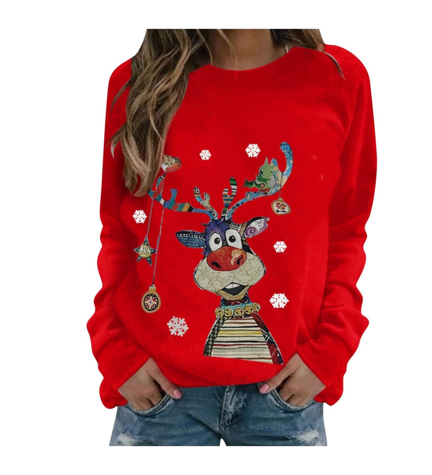 Women's Long-Sleeved Heart Print T-Shirt | Cotton Casual Blouse for Valentine's Day - Red - Buy Online on GoSupps.com