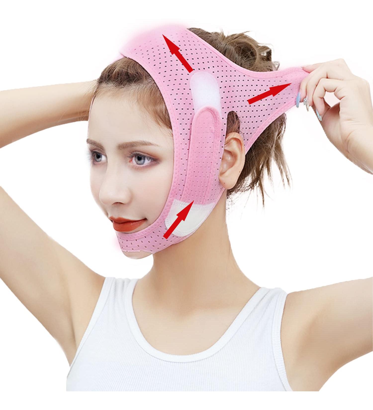 VIKSAUN Facial Strap Tape Double Chin Reducer V-Line Chin Cheek Lift Up Band Facial Lifting Belt Anti Wrinkle Lifting Chin Correction Belt Strap for Women Men (Pink) - Buy Online on GoSupps.com