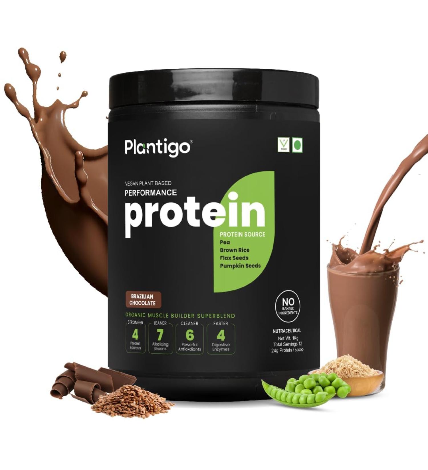 Planti go Clean Plant Protein Powder | No Preservatives No Banned Substances |Super Protein Blend- Pea Brown Rice Flax Pumpkin 21SuperFoods Vegan Protein For Men Women (Brazilian Chocolate - 1 Kg) - Buy Online on GoSupps.com