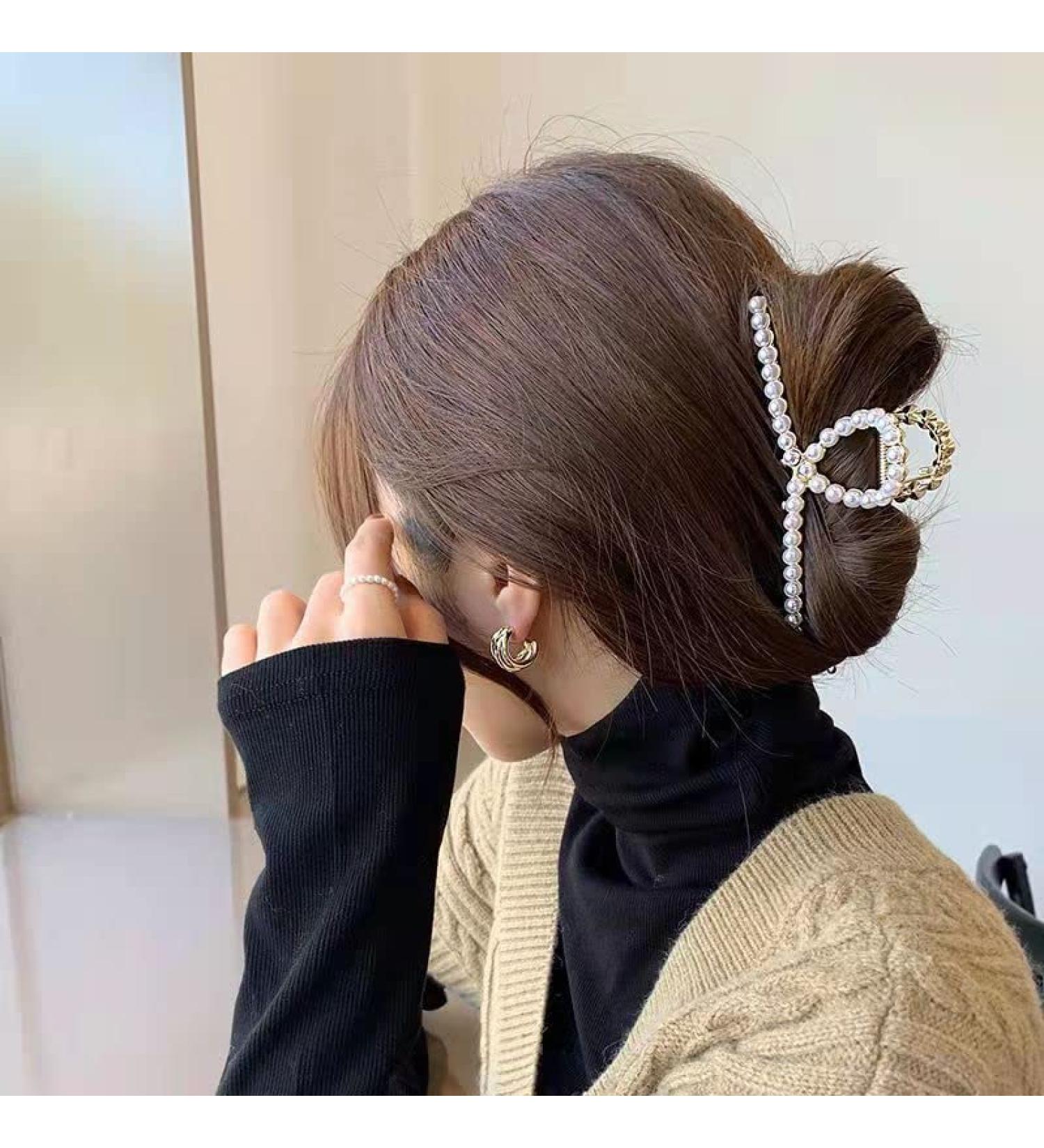 Threaded Gold Pearl Hair Claw for Thick Hair - Strong Hold Jaw Clips for Women - Fashion Hair Accessory Gift - Buy Online on GoSupps.com