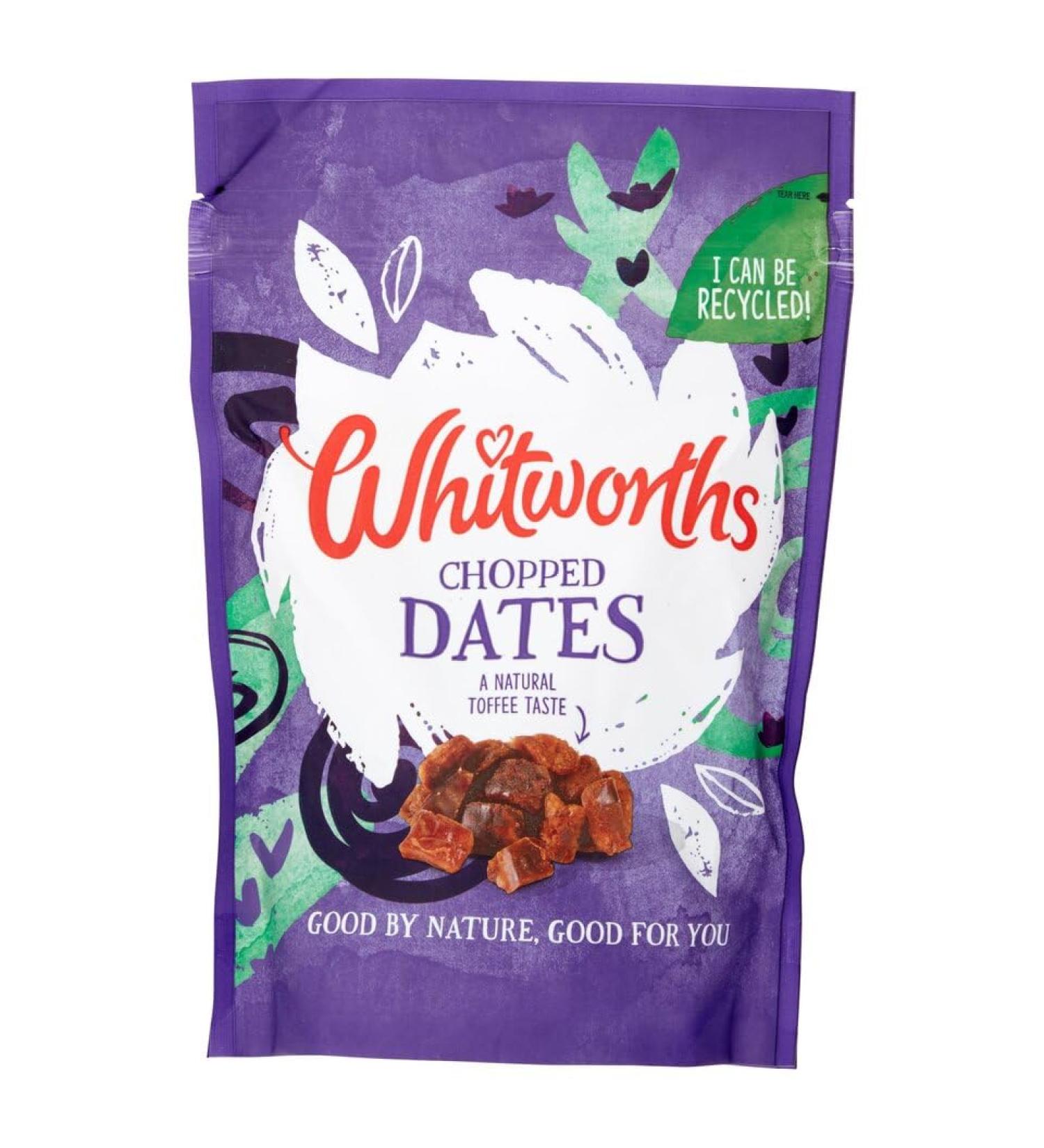 Whitworths | Chopped Dates 250G | Dried Chopped Dates | A natural toffee taste | Good by nature | good for you | Suitable for vegans - Buy Online on GoSupps.com