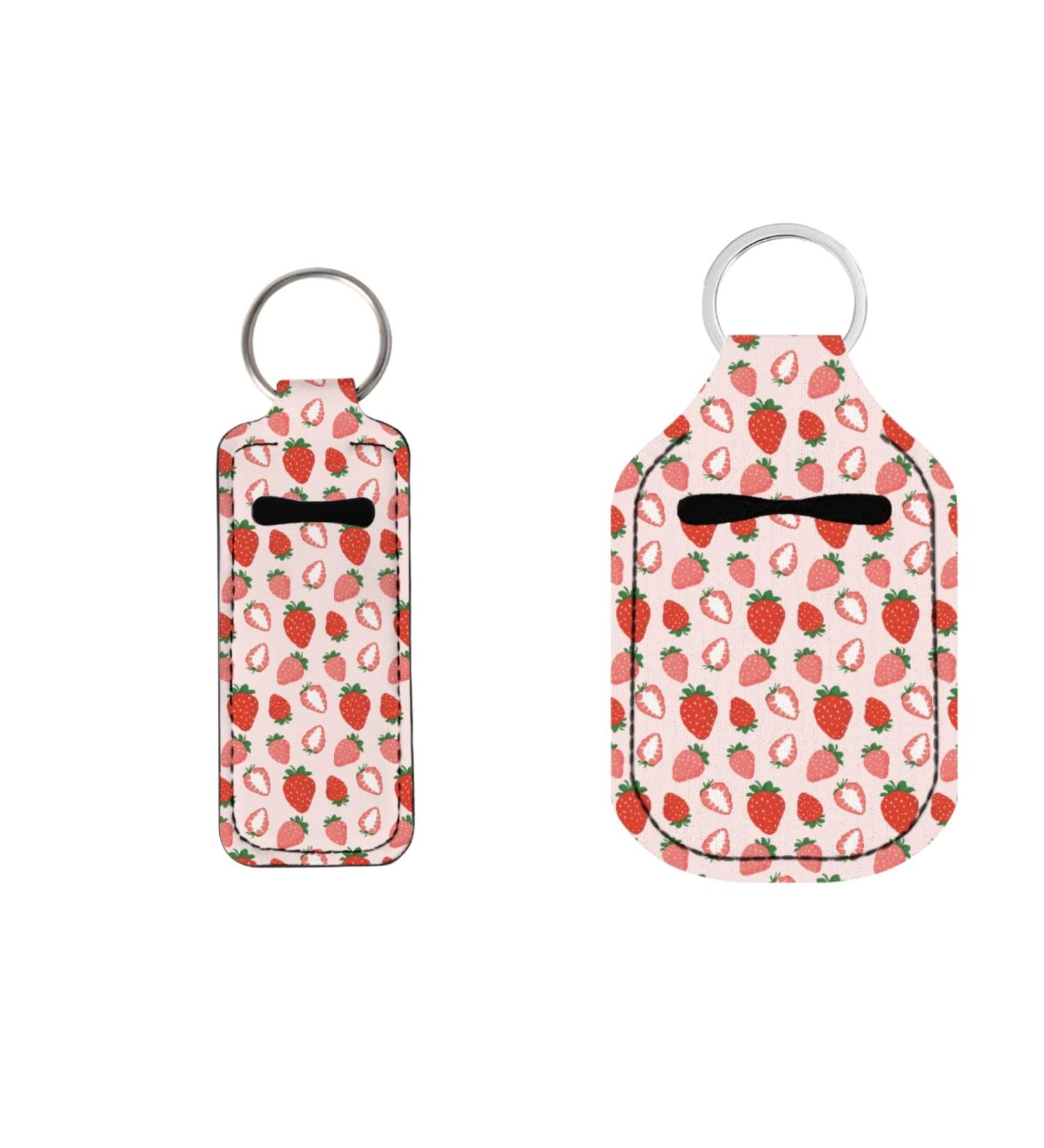 Coldinair Novelty Print Chapstick Holder Keychain Lip Balm & Hand Sanitizer Holder - Pink Strawberry - Buy Online on GoSupps.com