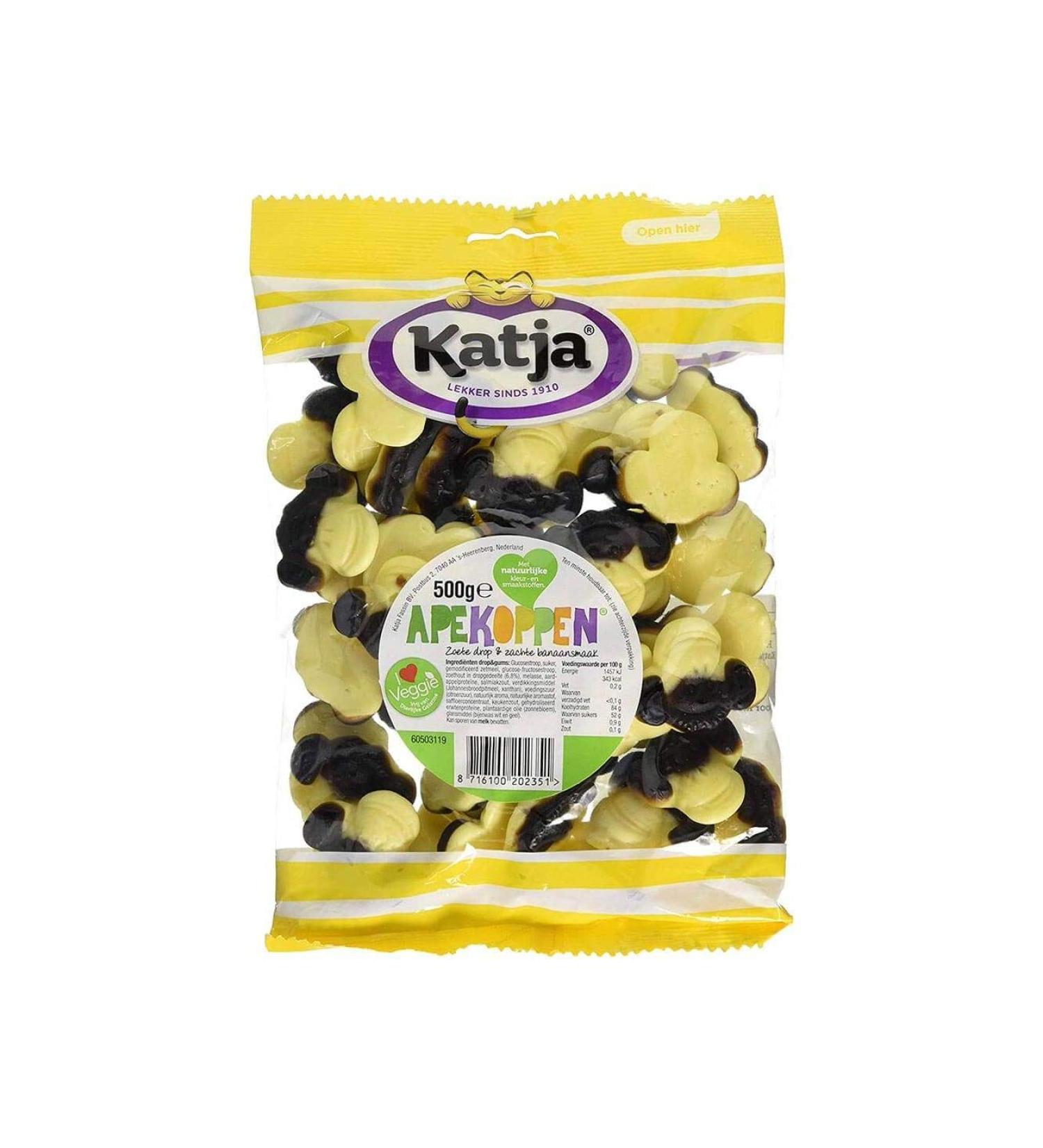 Katja Banana/Liquorice Monkeys (500g Bag) | Premium Dutch Vegetarian Sweets