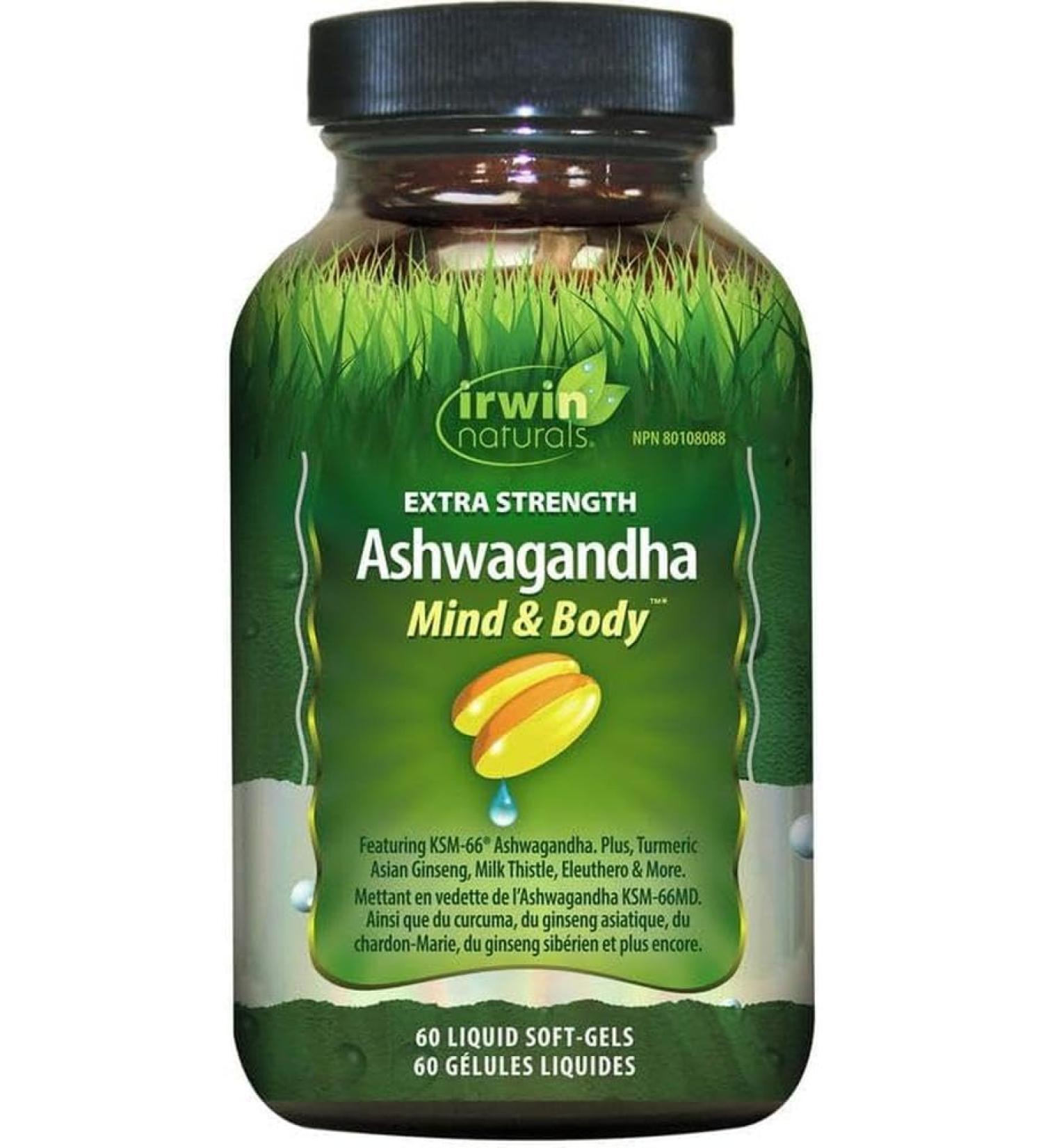 Irwin Naturals Extra Strength Ashwagandha - Organic Supplement for Stress Relief Performance with Cordyceps Turmeric BioPerine & More Best for Men and Women 60 Liquid Softgels - Buy Online on GoSupps.com