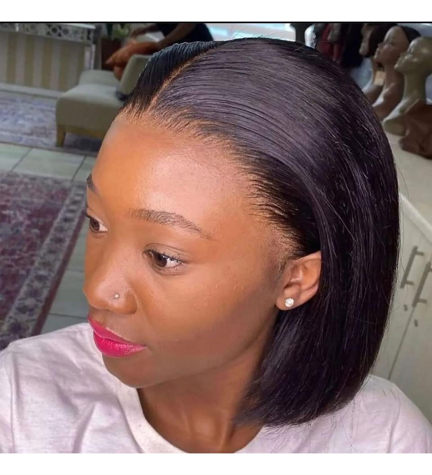 Brazilian Straight Bob Wig Human Hair 12 Inch | Middle Part Short Bob Lace Frontal Wig for Black Women - Natural Color - Pack of 1 - Buy Online on GoSupps.com