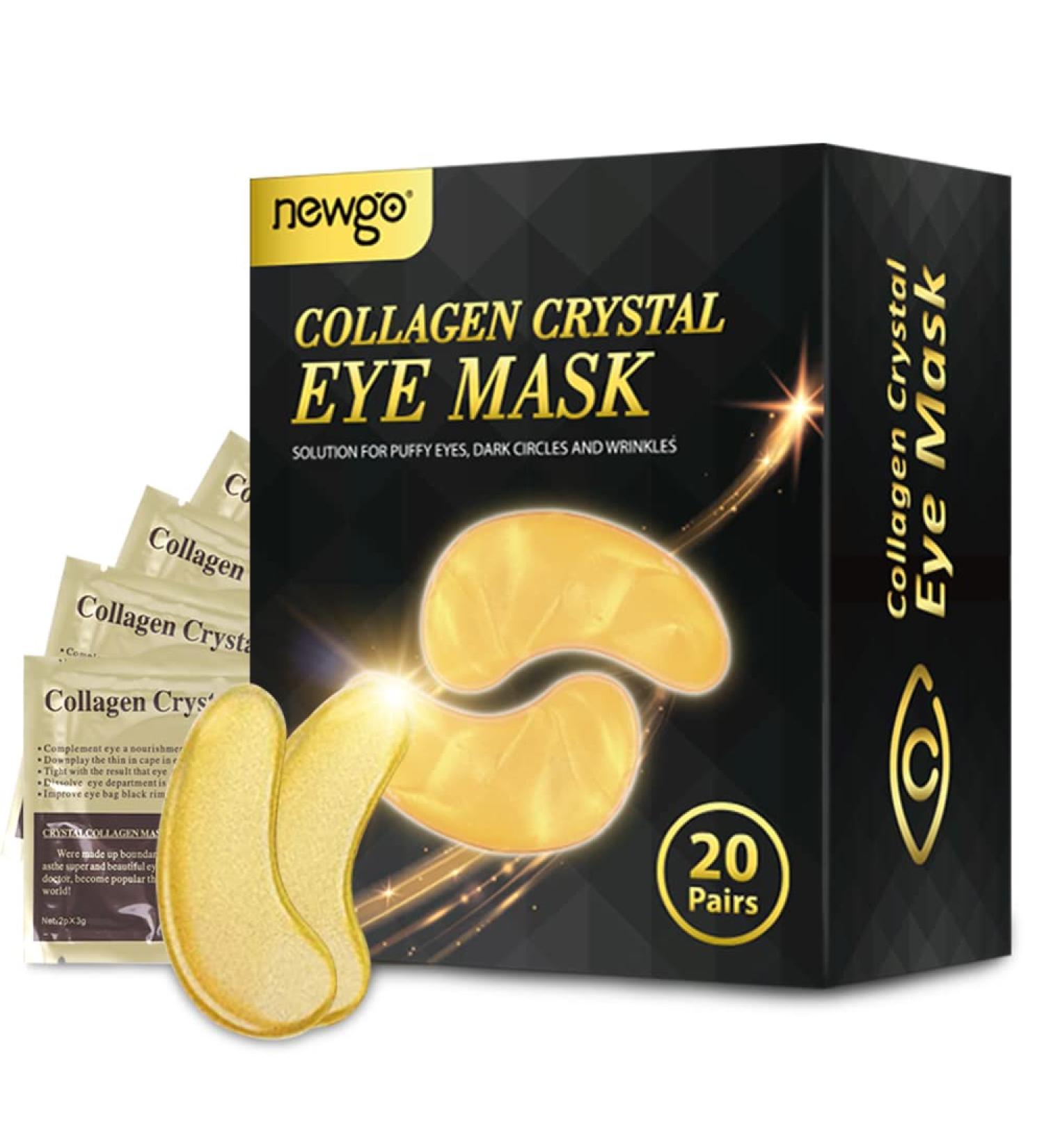NEWGO 24K Crystal Gold Under Eye Patches - Anti-Wrinkle Collagen Eye Mask for Dark Circles - 20 Pairs - Buy Online on GoSupps.com