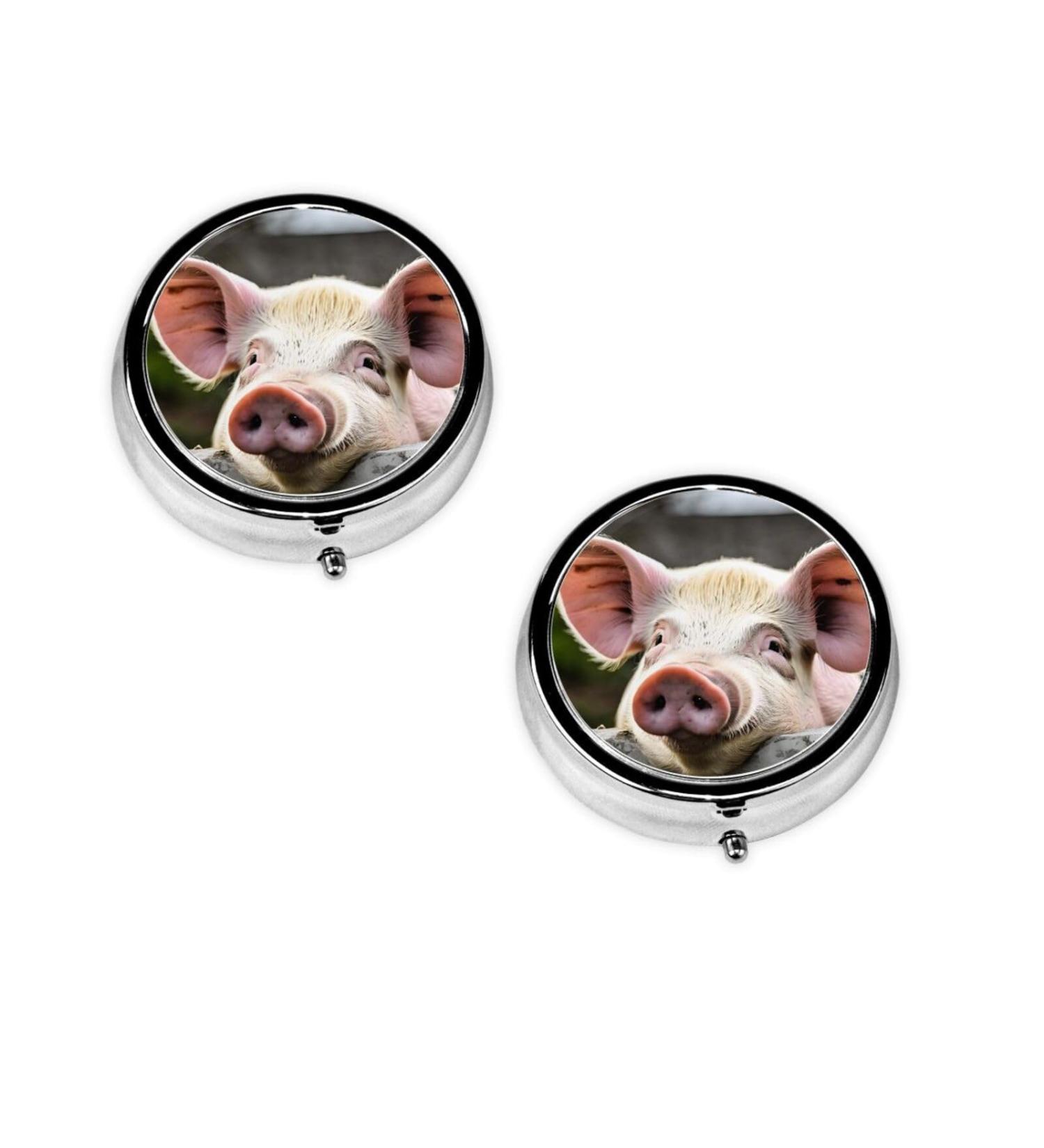 Cute Pig Round Pill Box - 3 Compartment Mini Portable Travel Medicine Organizer for Vitamins & Tablets - Buy Online on GoSupps.com