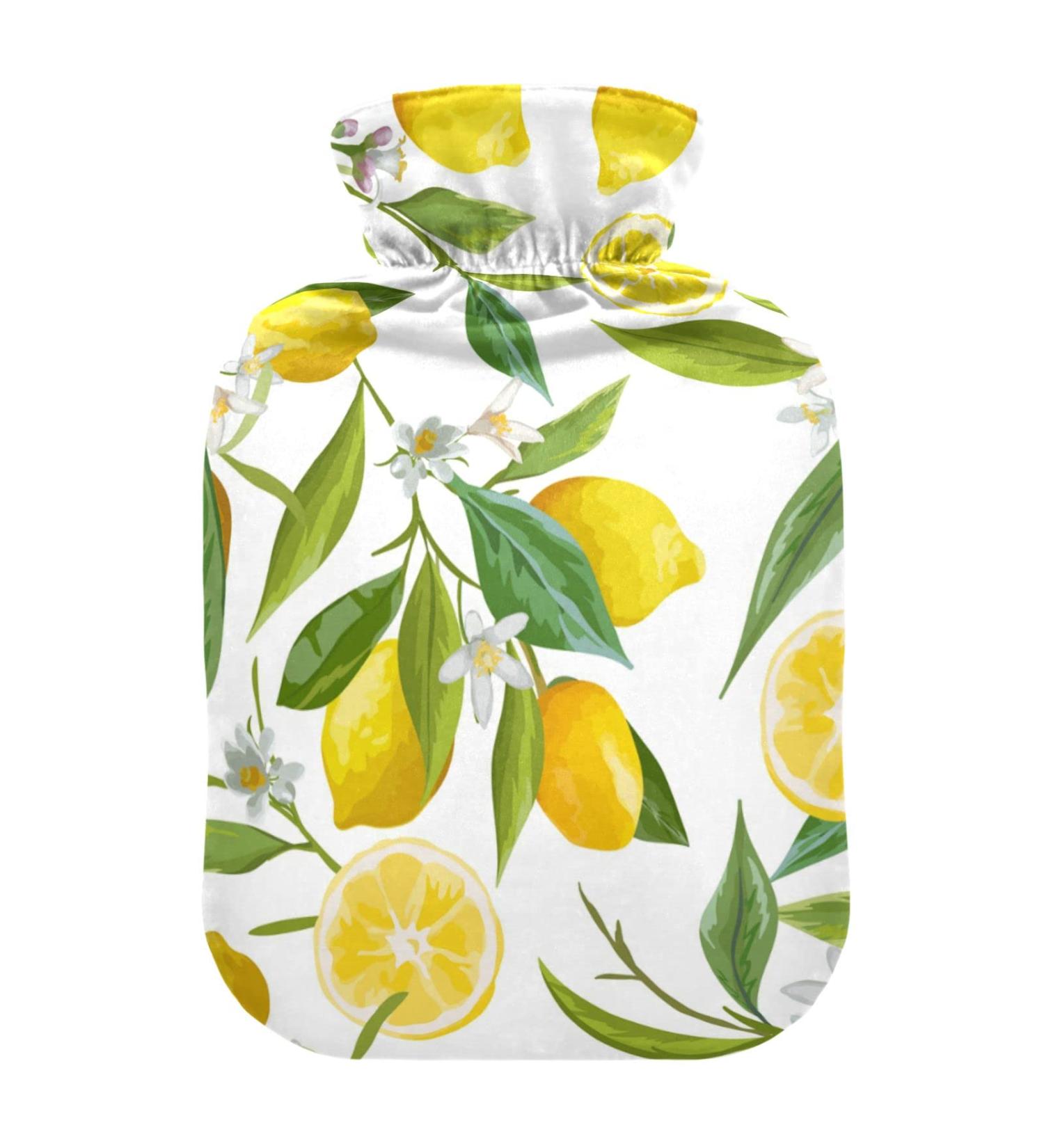 Hot Water Bottles with Lemon Tree Cover - 2L Pain Relief & Bed Warmer for Women & Adults - International Shipping - Buy Online on GoSupps.com
