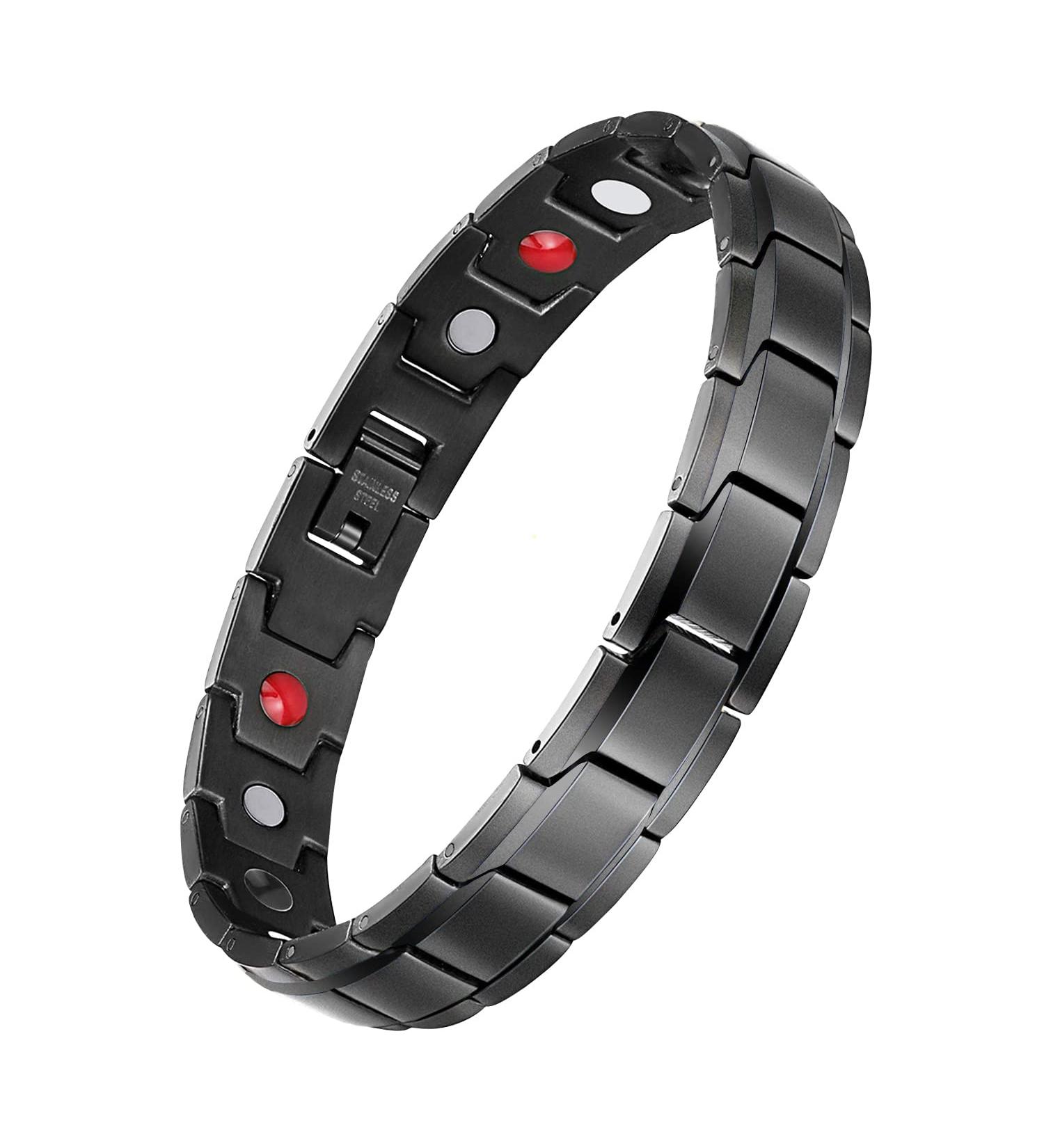Jeracol Titanium Steel Magnetic Bracelet for Men - Adjustable Length Wristband with Ultra Strength Magnets - Includes Links Removal Tool and Gift Box - F-black - Buy Online on GoSupps.com