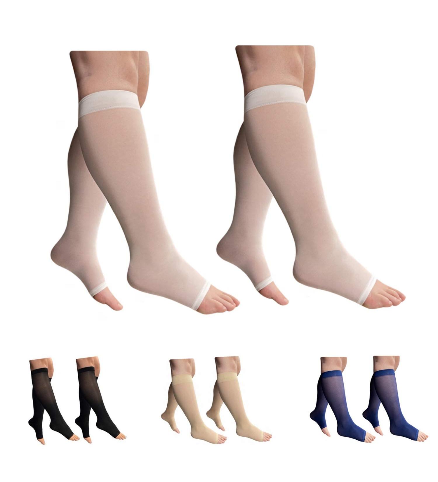 HealthyNees 2 Pairs 8-15 mmHg Clear Calf Compression Socks - Thin Open Toe XXL (White) for Optimal Health & Comfort - Buy Online on GoSupps.com