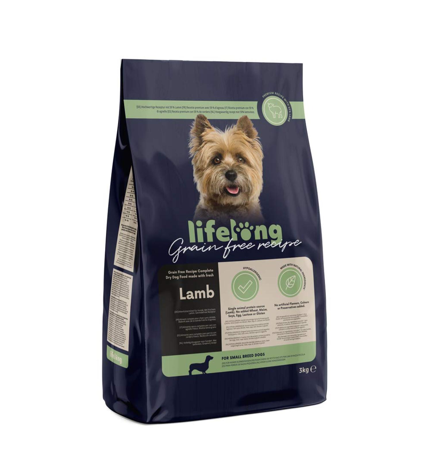 Amazon Brand - Lifelong Complete food for small breed dogs without cereals made with fresh lamb meat - 3kg - Buy Online on GoSupps.com