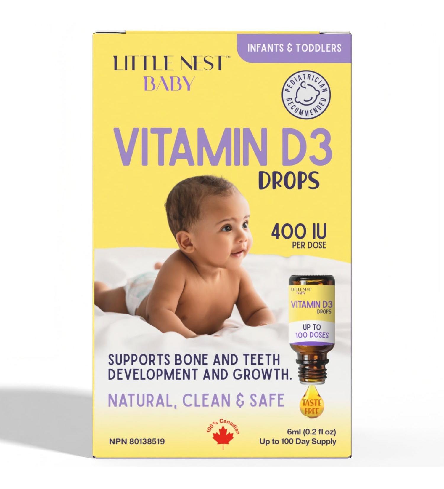 Little Nest: Baby Vitamin D3 Drops 400 IU per Dose | Natural & Clean Formulation for Infants & Toddlers | 100 Day Supply - Buy Online on GoSupps.com