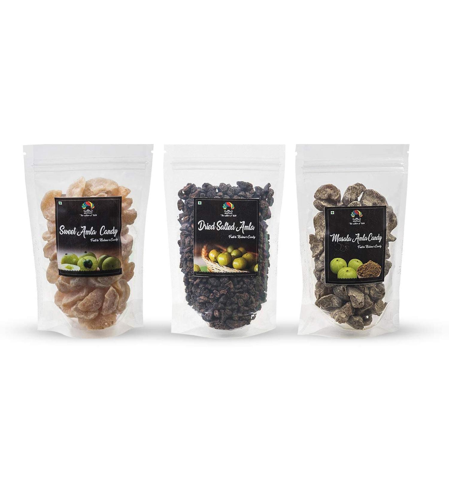 Mr. Merchant Mouth Freshener Amla Combo Sweet Amla Candy Dried Salted Amla Candy Masala Amla Candy (Pack of 3) 1.2kg_Packing May Vary - Buy Online on GoSupps.com