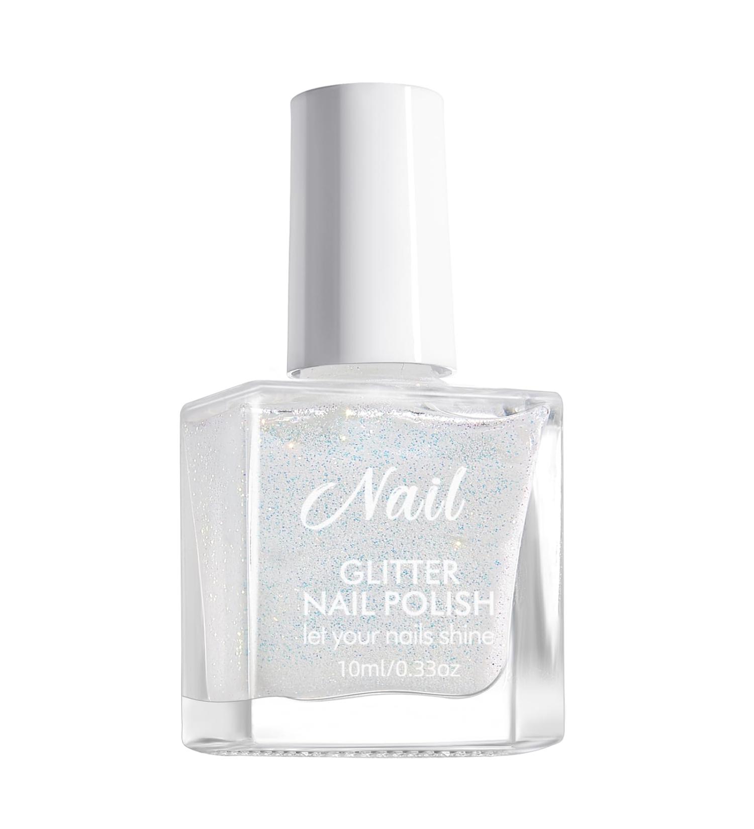 White Nail Polish - Glitter Nail Polish - Glitter Nail Varnish Quick Dry - Shiny Sparkly Nail Varnish - Breathable Nail Polish - French Manicure Nail Polish for Women Girls Nail Art - Buy Online on GoSupps.com